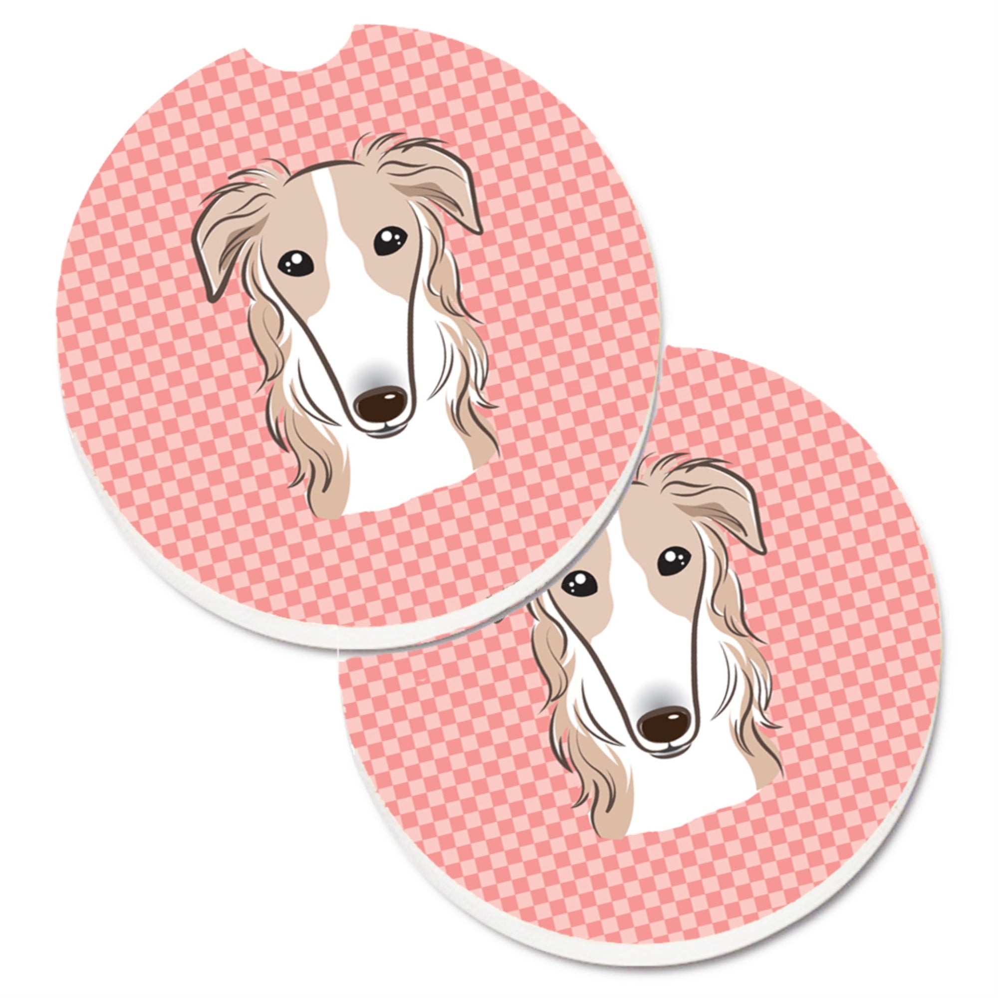 Caroline'S Treasures Checkerboard Pink Borzoi Set Of 2 Cup Holder Car Coasters Bb1228Carc, 2.56, Multicolor