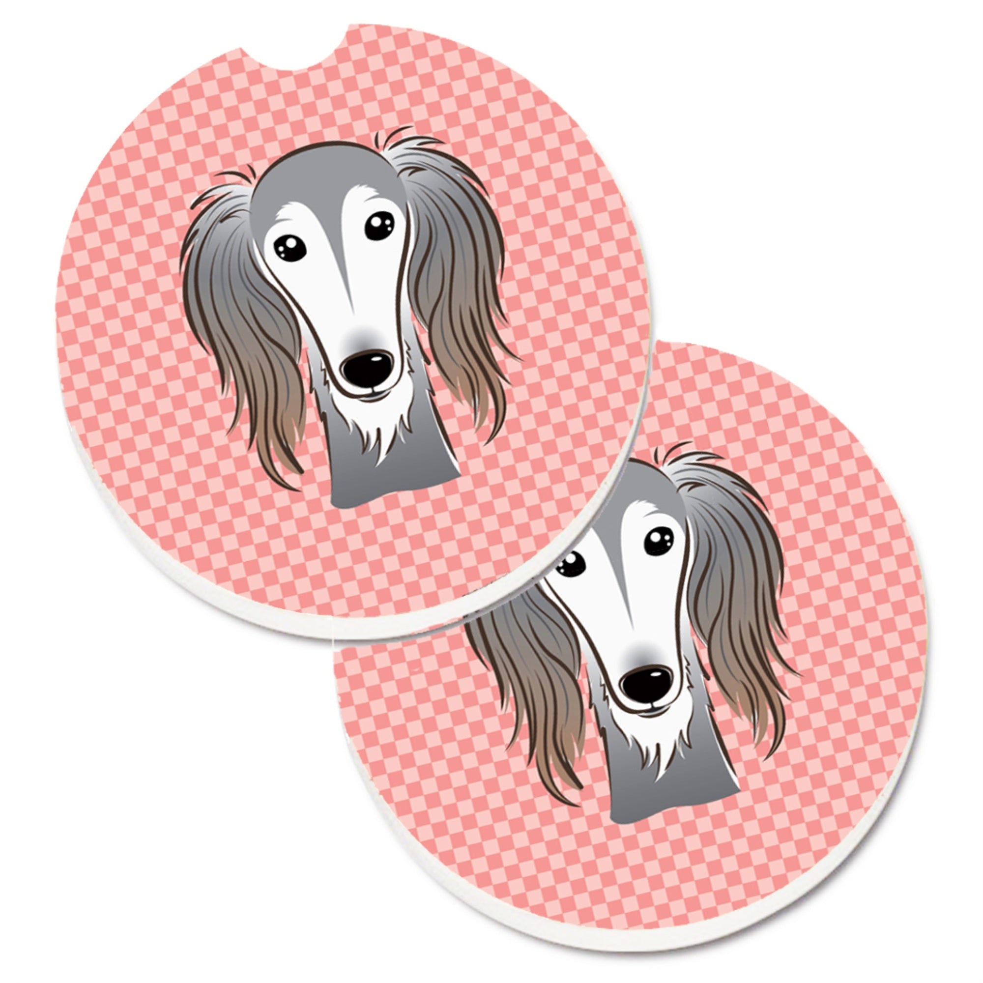 Caroline'S Treasures Checkerboard Pink Saluki Set Of 2 Cup Holder Car Coasters Bb1229Carc, 2.56, Multicolor