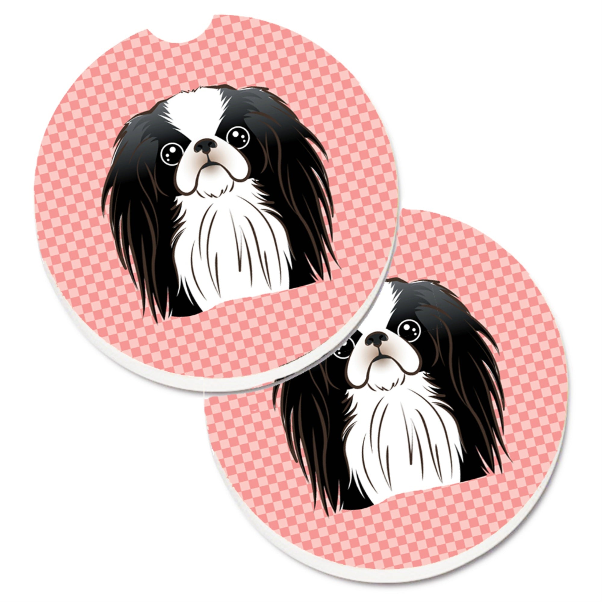 Caroline'S Treasures Checkerboard Pink Japanese Chin Set Of 2 Cup Holder Car Coasters Bb1230Carc, 2.56, Multicolor
