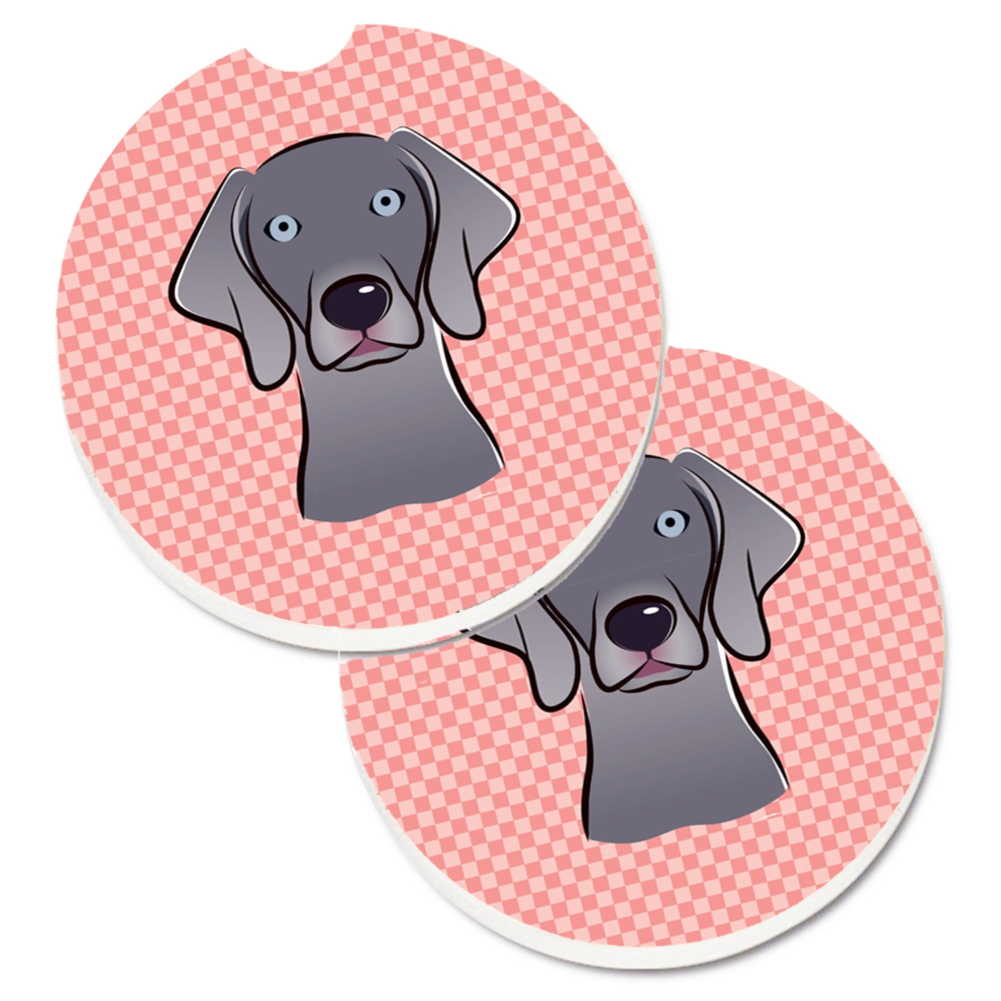 Caroline'S Treasures Checkerboard Pink Weimaraner Set Of 2 Cup Holder Car Coasters Bb1231Carc, 2.56, Multicolor