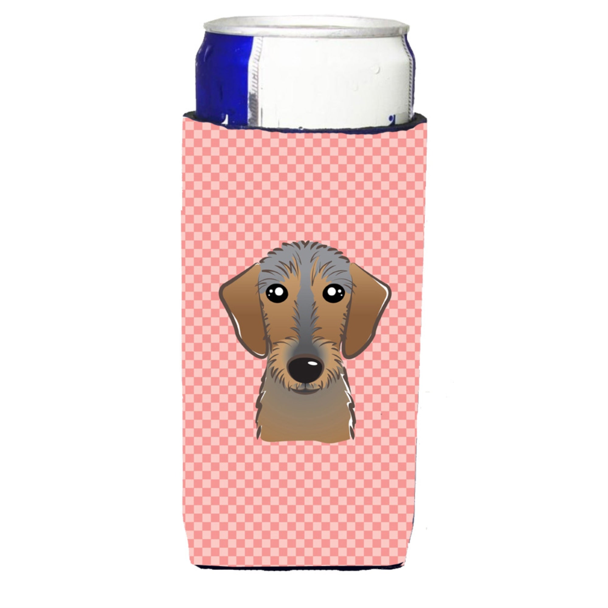 Checkerboard Pink Wirehaired Dachshund Ultra Beverage Insulators For Slim Cans
