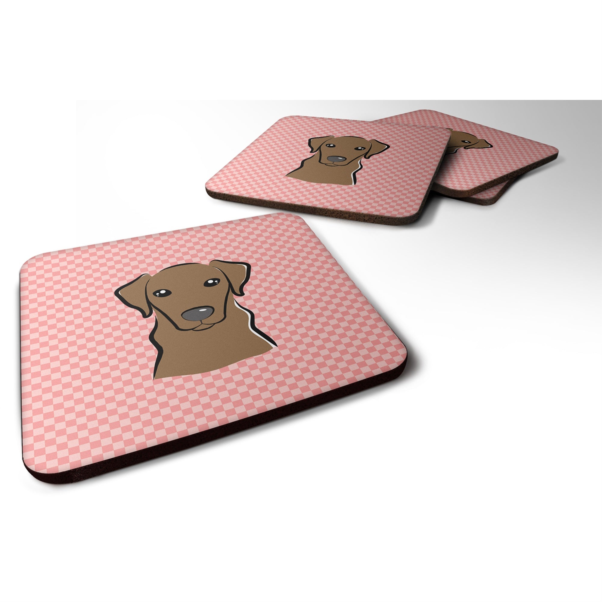 Caroline'S Treasures Bb1234Fc Checkerboard Pink Chocolate Labrador Foam Coaster (Set Of 4), 3.5 H X 3.5 W, Multicolor,