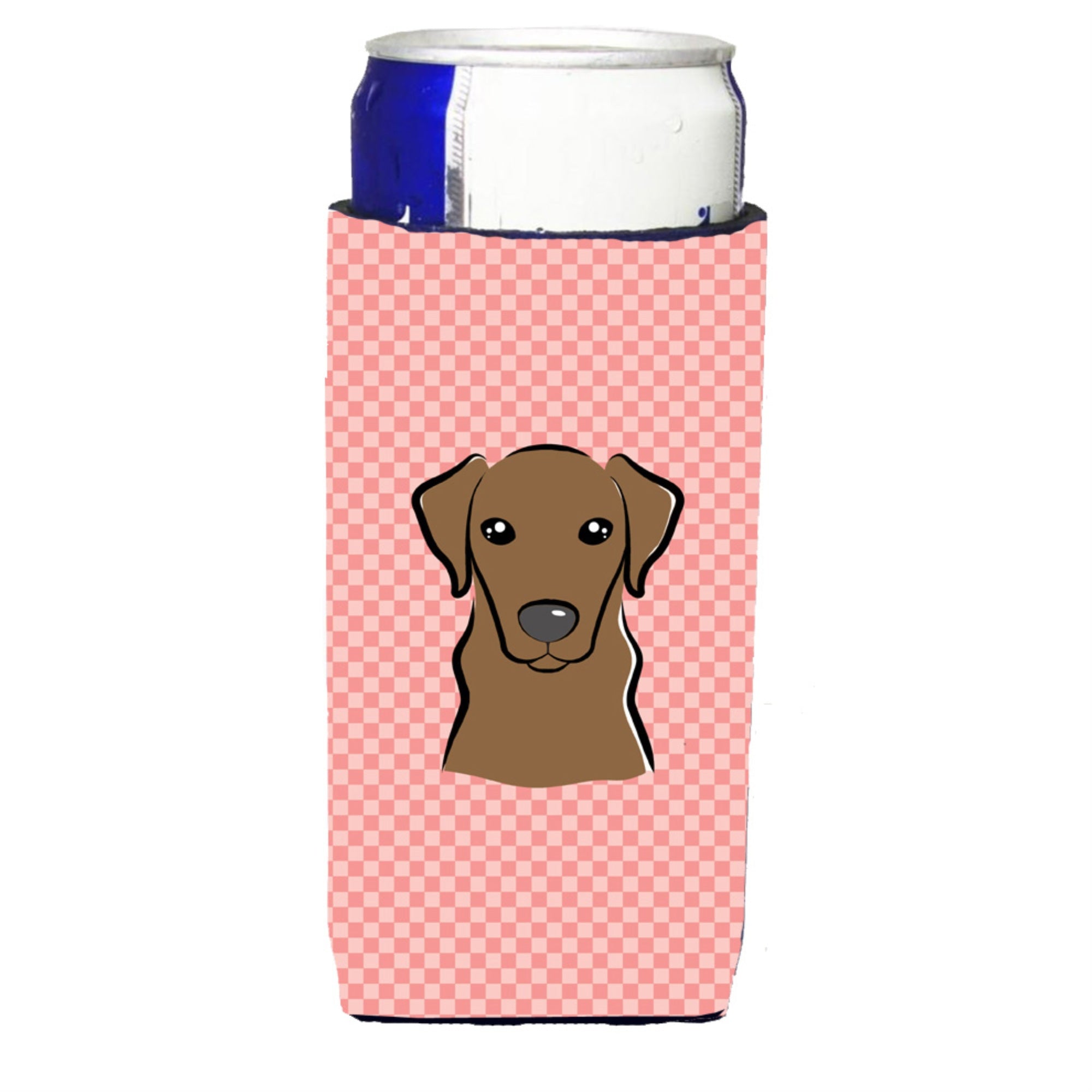 Checkerboard Pink Chocolate Labrador Ultra Beverage Insulators For Slim Cans