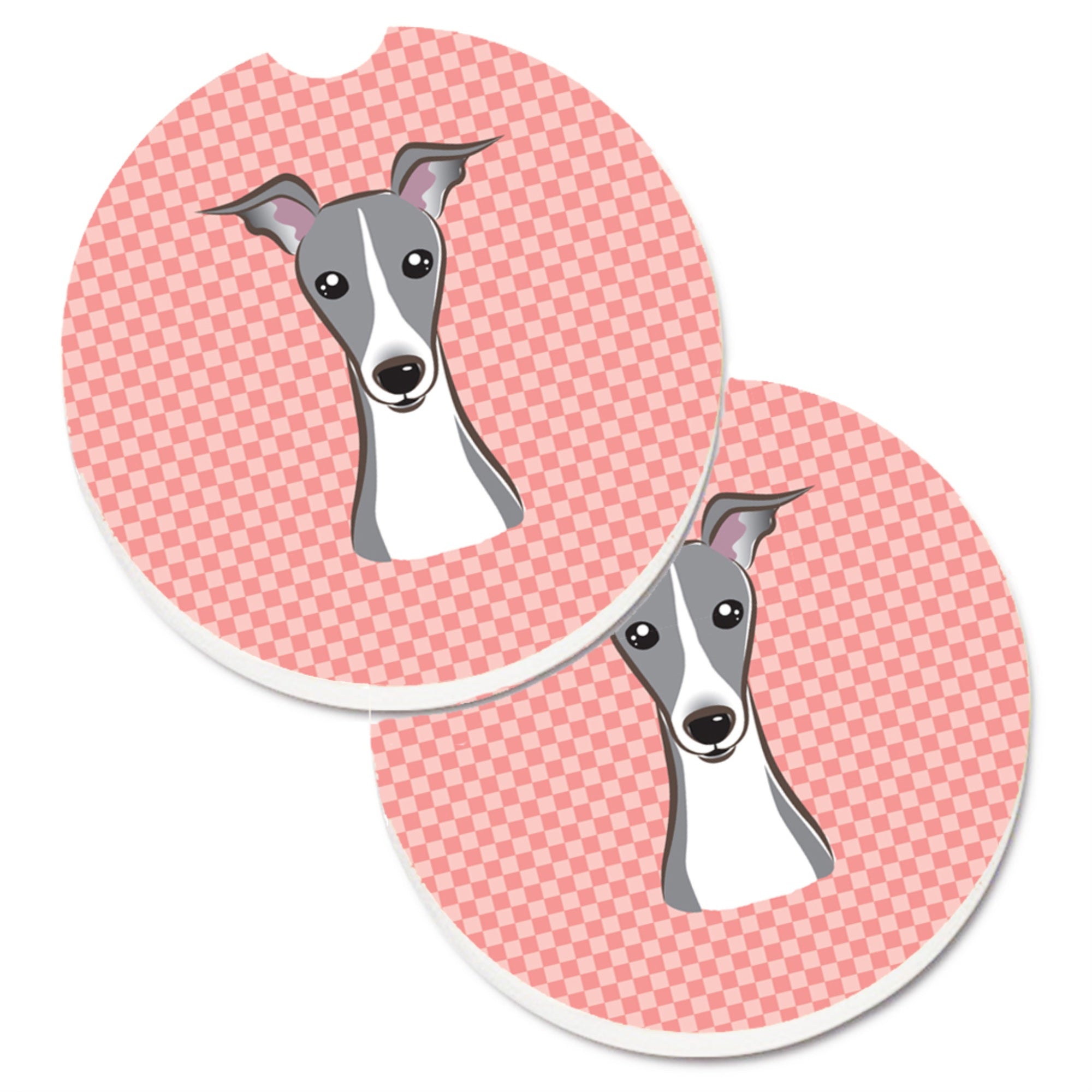 Caroline'S Treasures Checkerboard Pink Italian Greyhound Set Of 2 Cup Holder Car Coasters Bb1236Carc, 2.56, Multicolor