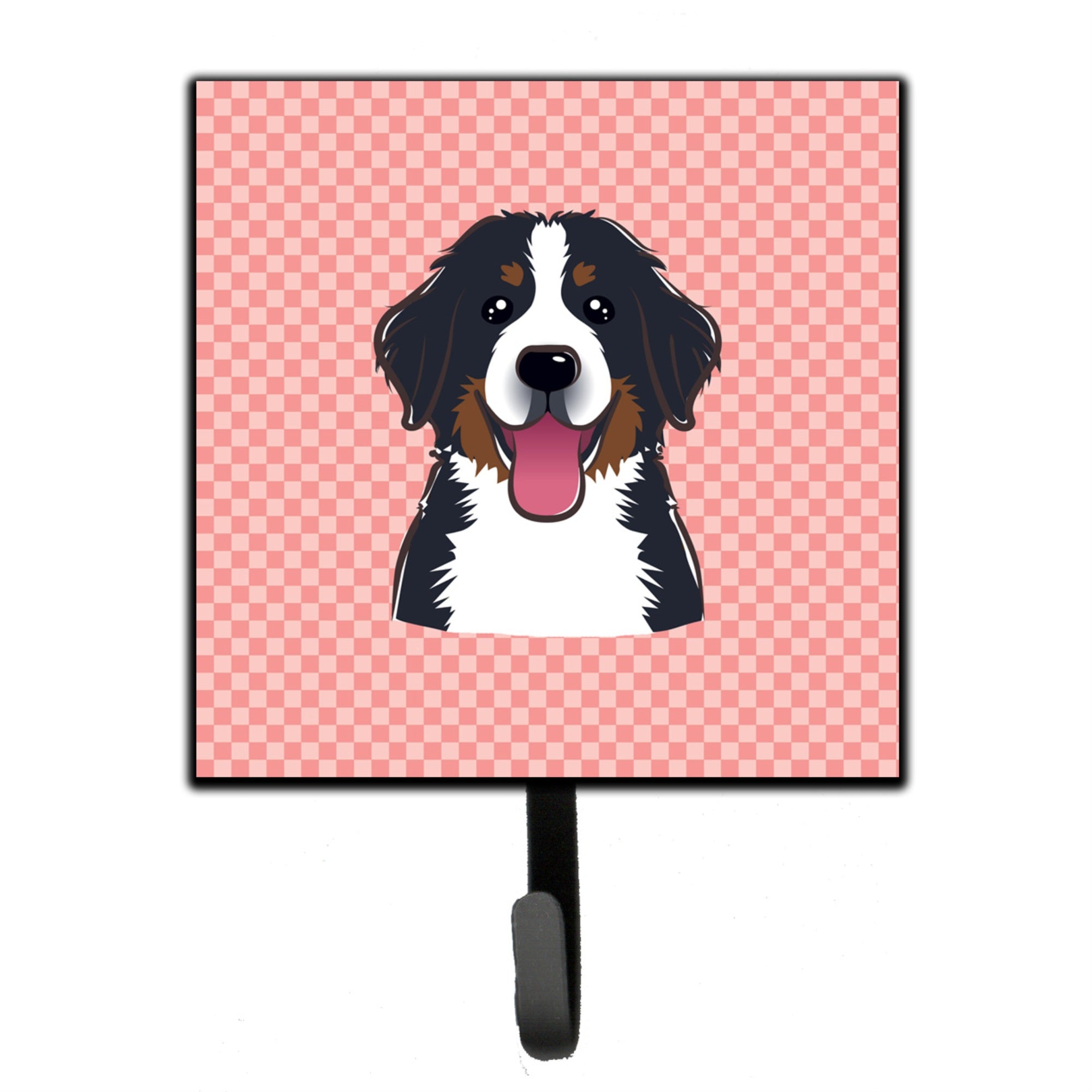 Caroline'S Treasures Bb1237Sh4 Checkerboard Pink Bernese Mountain Dog Leash Or Key Holder, Small, Multicolor