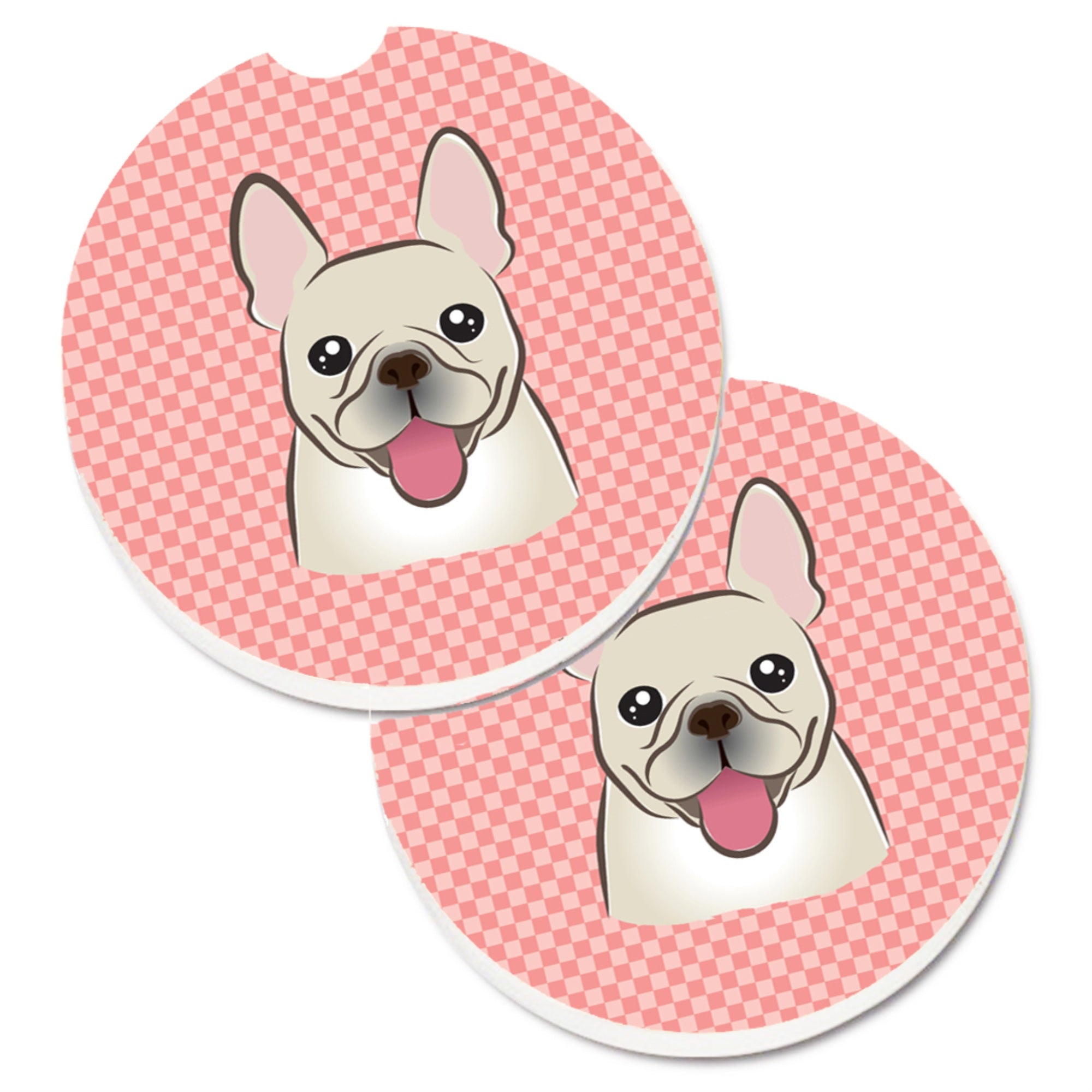 Caroline'S Treasures Checkerboard Pink French Bulldog Set Of 2 Cup Holder Car Coasters Bb1238Carc, 2.56, Multicolor