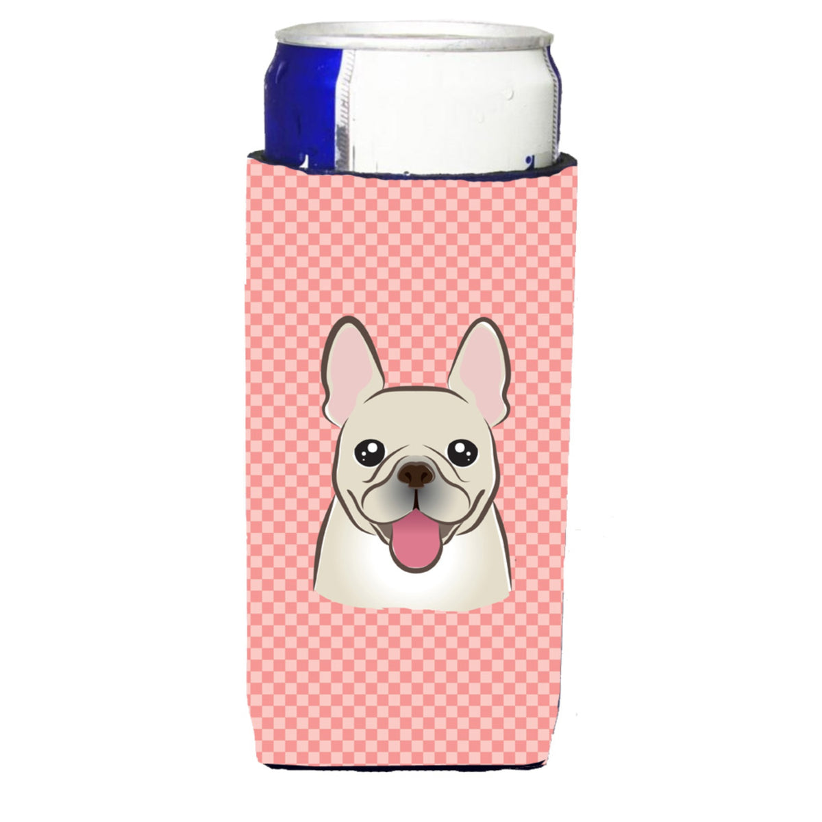 Checkerboard Pink French Bulldog Ultra Beverage Insulators For Slim Cans Bb1238Muk