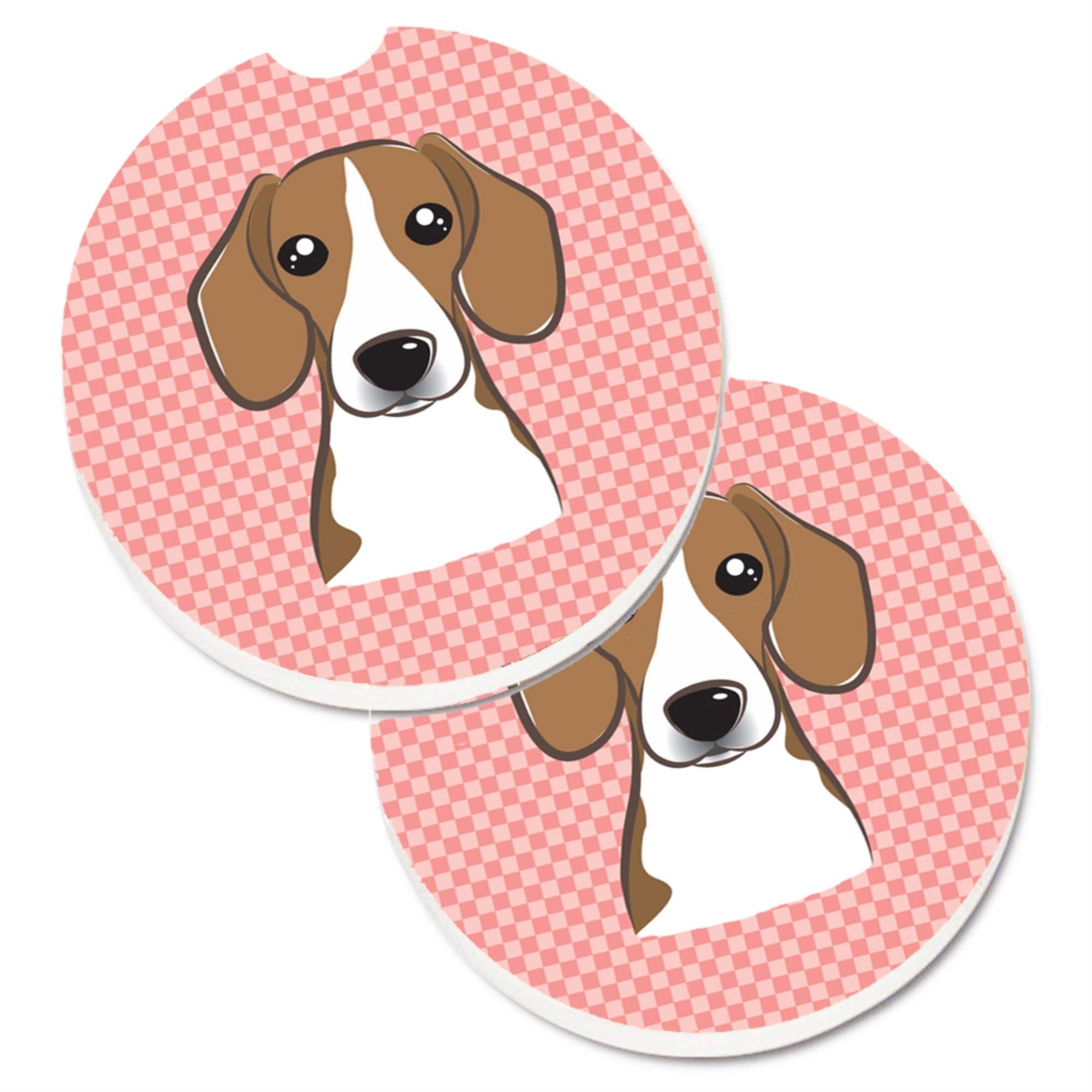 Caroline'S Treasures Checkerboard Pink Beagle Set Of 2 Cup Holder Car Coasters Bb1239Carc, 2.56, Multicolor