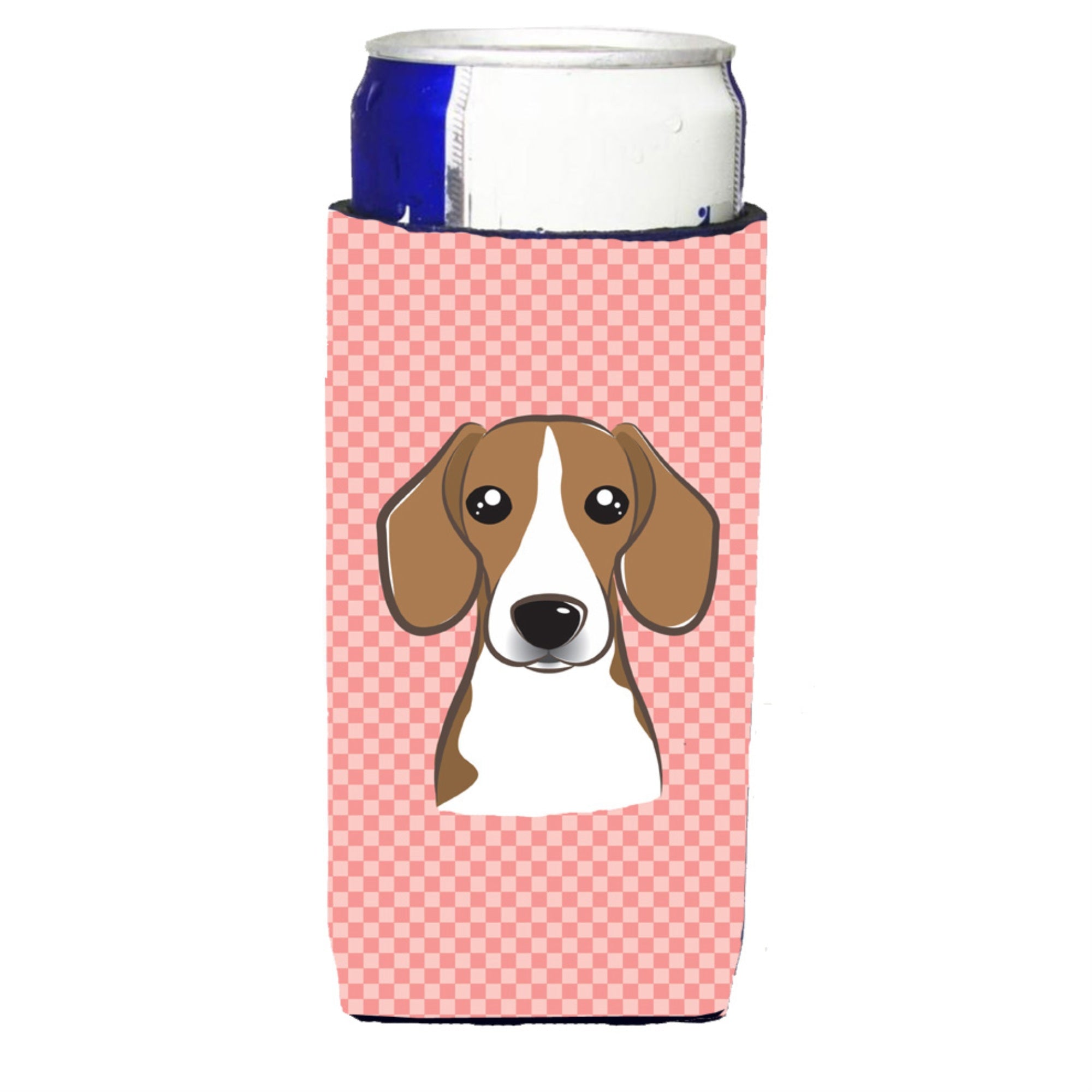 Checkerboard Pink Beagle Ultra Beverage Insulators For Slim Cans Bb1239Muk