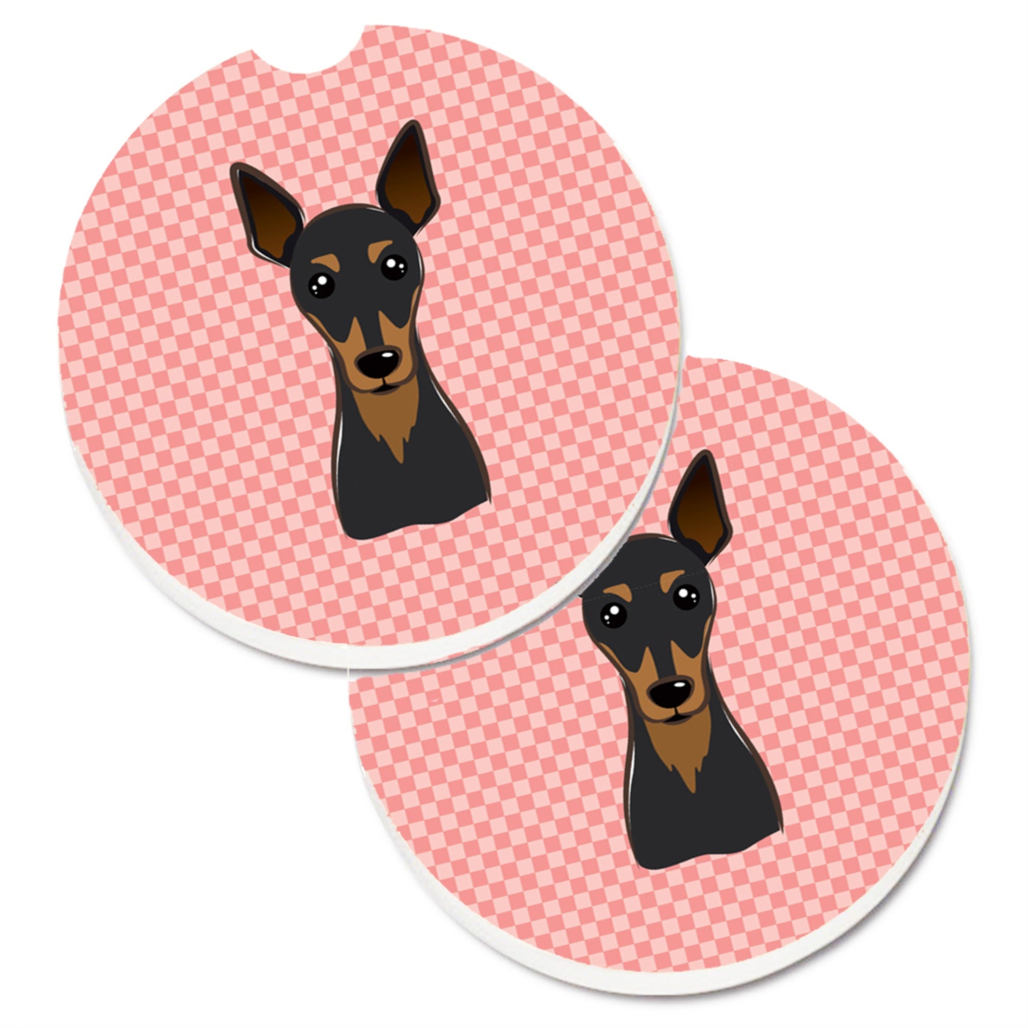 Caroline'S Treasures Checkerboard Pink Min Pin Set Of 2 Cup Holder Car Coasters Bb1240Carc, 2.56, Multicolor