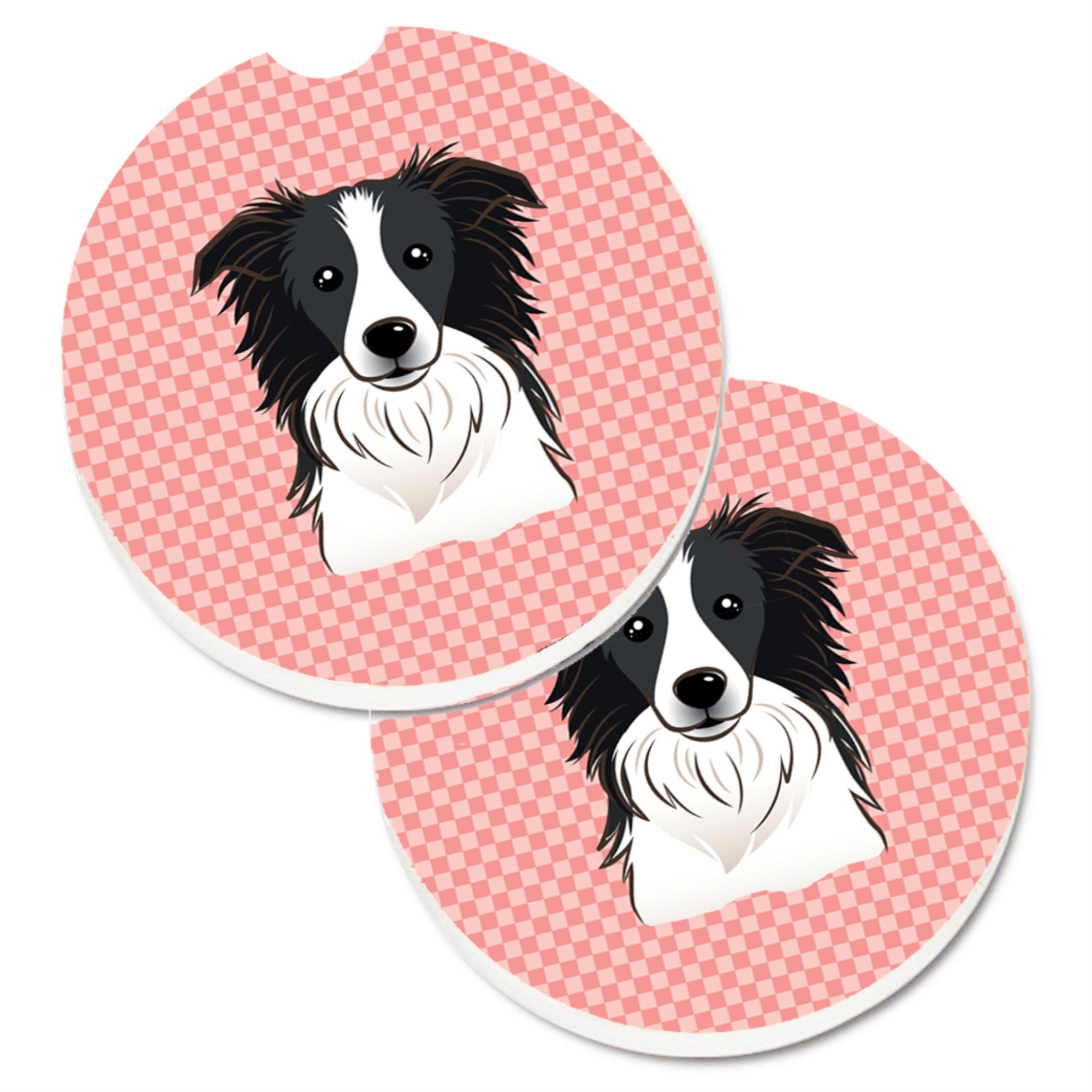 Caroline'S Treasures Checkerboard Pink Border Collie Set Of 2 Cup Holder Car Coasters Bb1241Carc, 2.56, Multicolor