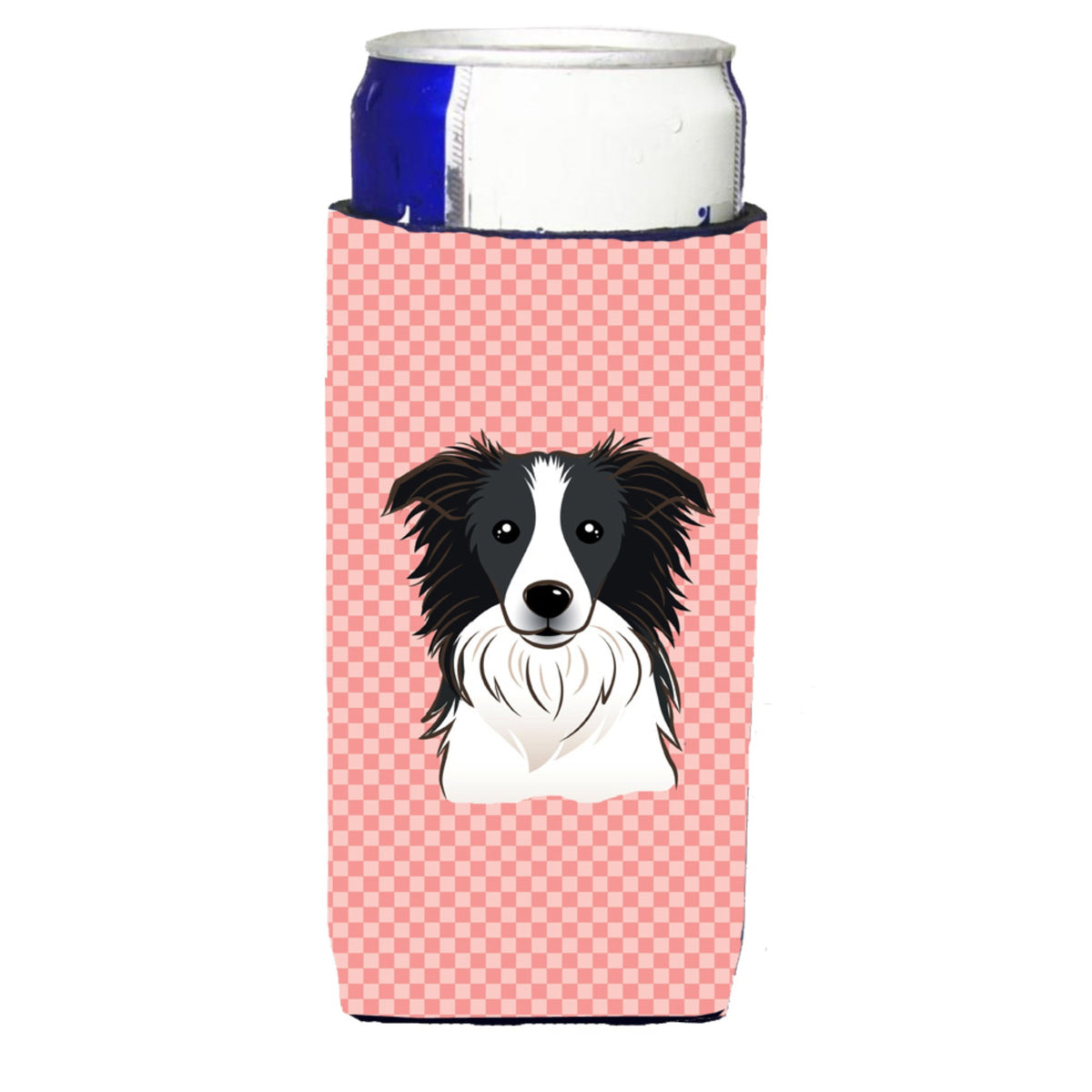 Checkerboard Pink Border Collie Ultra Beverage Insulators For Slim Cans Bb1241Muk