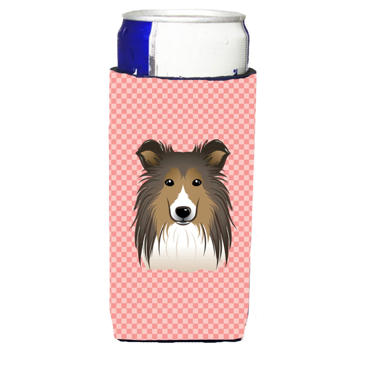 Checkerboard Pink Sheltie Ultra Beverage Insulators For Slim Cans Bb1242Muk