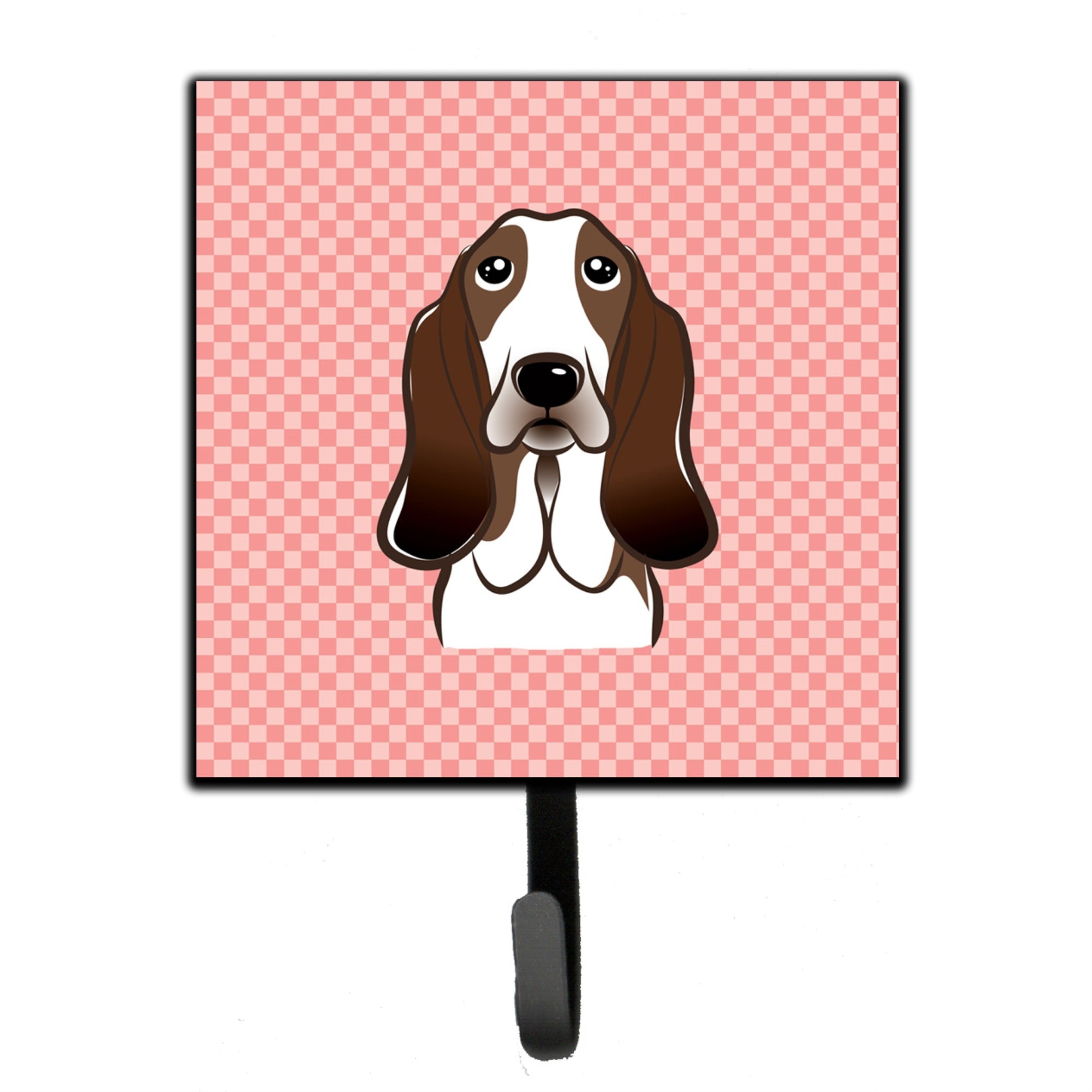 Caroline'S Treasures Bb1243Sh4 Checkerboard Pink Basset Hound Leash Or Key Holder, Small, Multicolor
