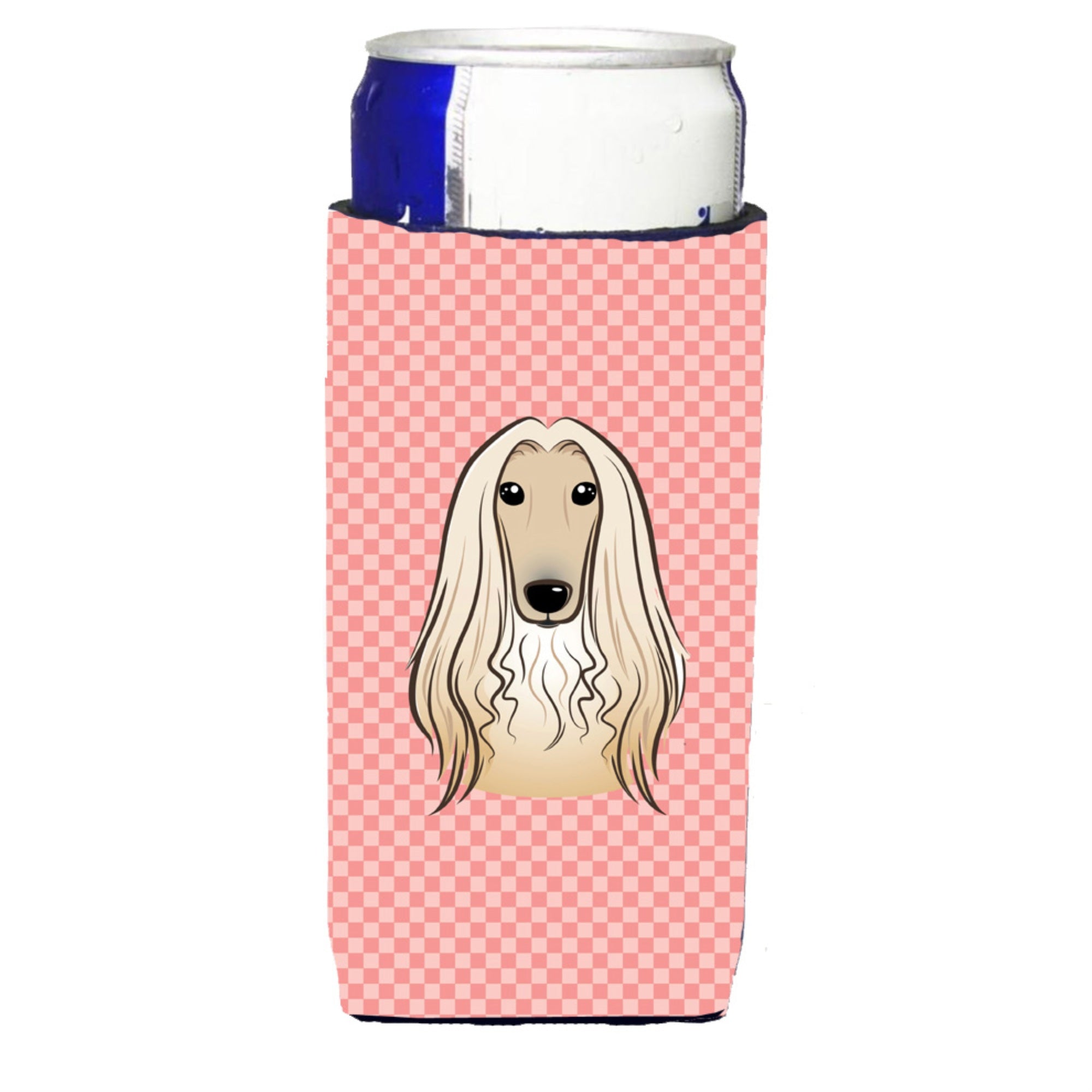 Checkerboard Pink Afghan Hound Ultra Beverage Insulators For Slim Cans Bb1244Muk