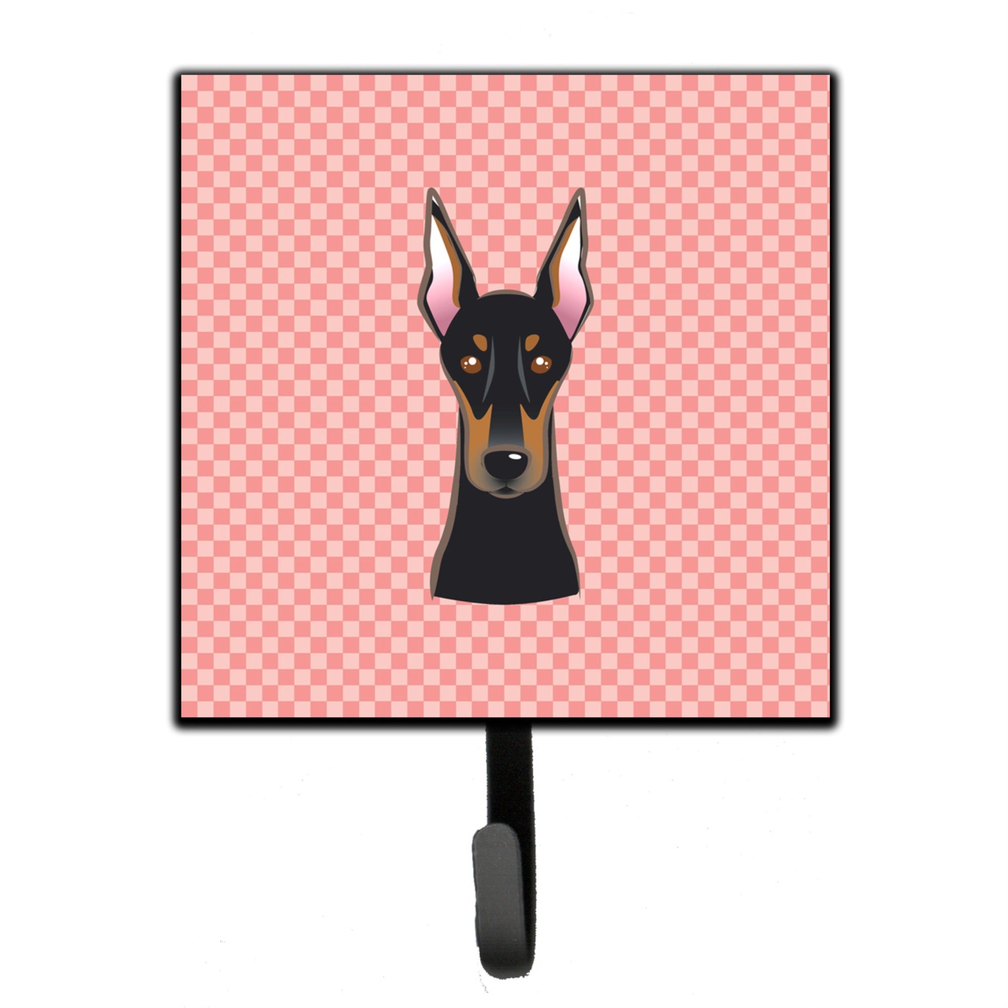 Caroline'S Treasures Bb1245Sh4 Checkerboard Pink Doberman Leash Or Key Holder, Small, Multicolor