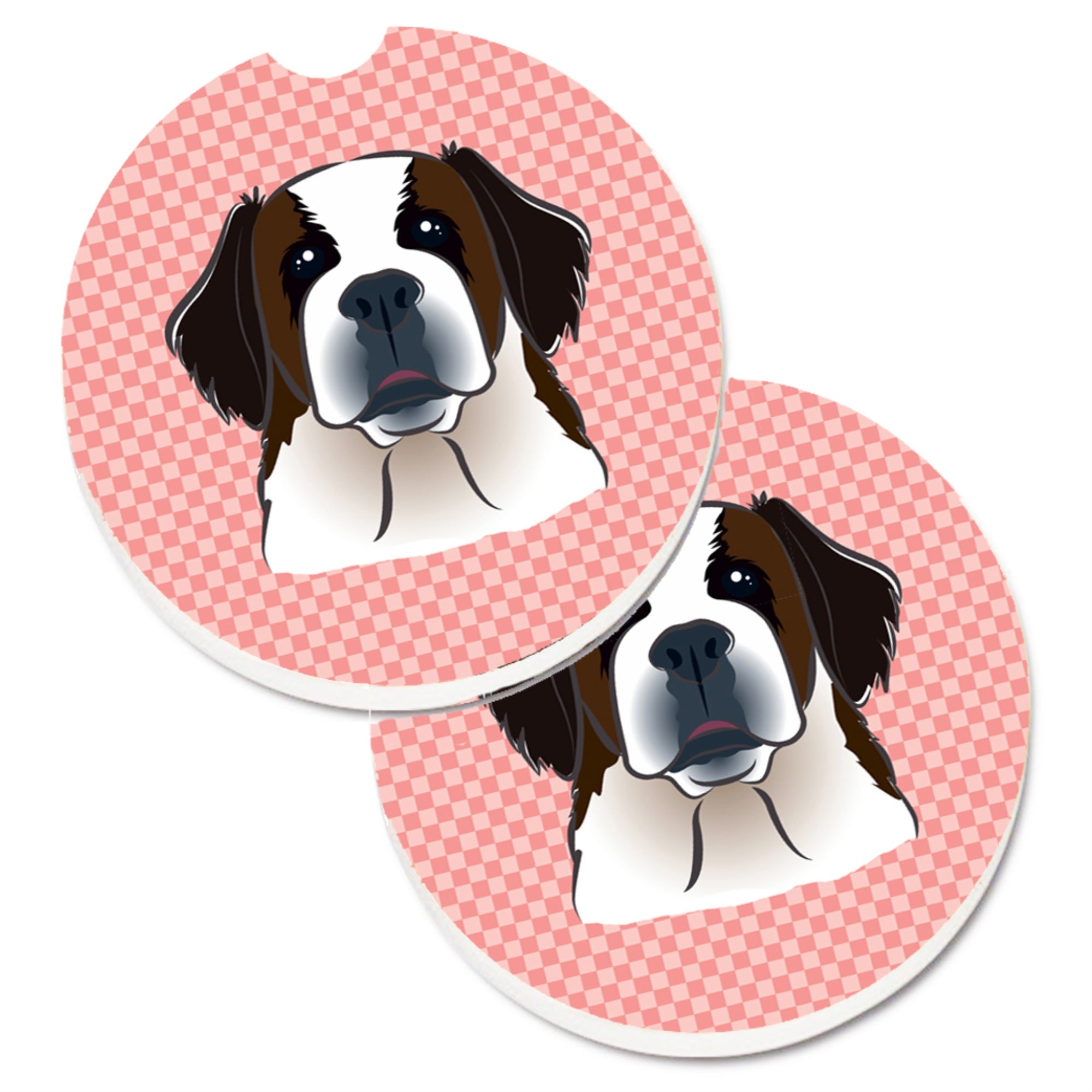 Caroline'S Treasures Checkerboard Pink Saint Bernard Set Of 2 Cup Holder Car Coasters Bb1246Carc, 2.56, Multicolor