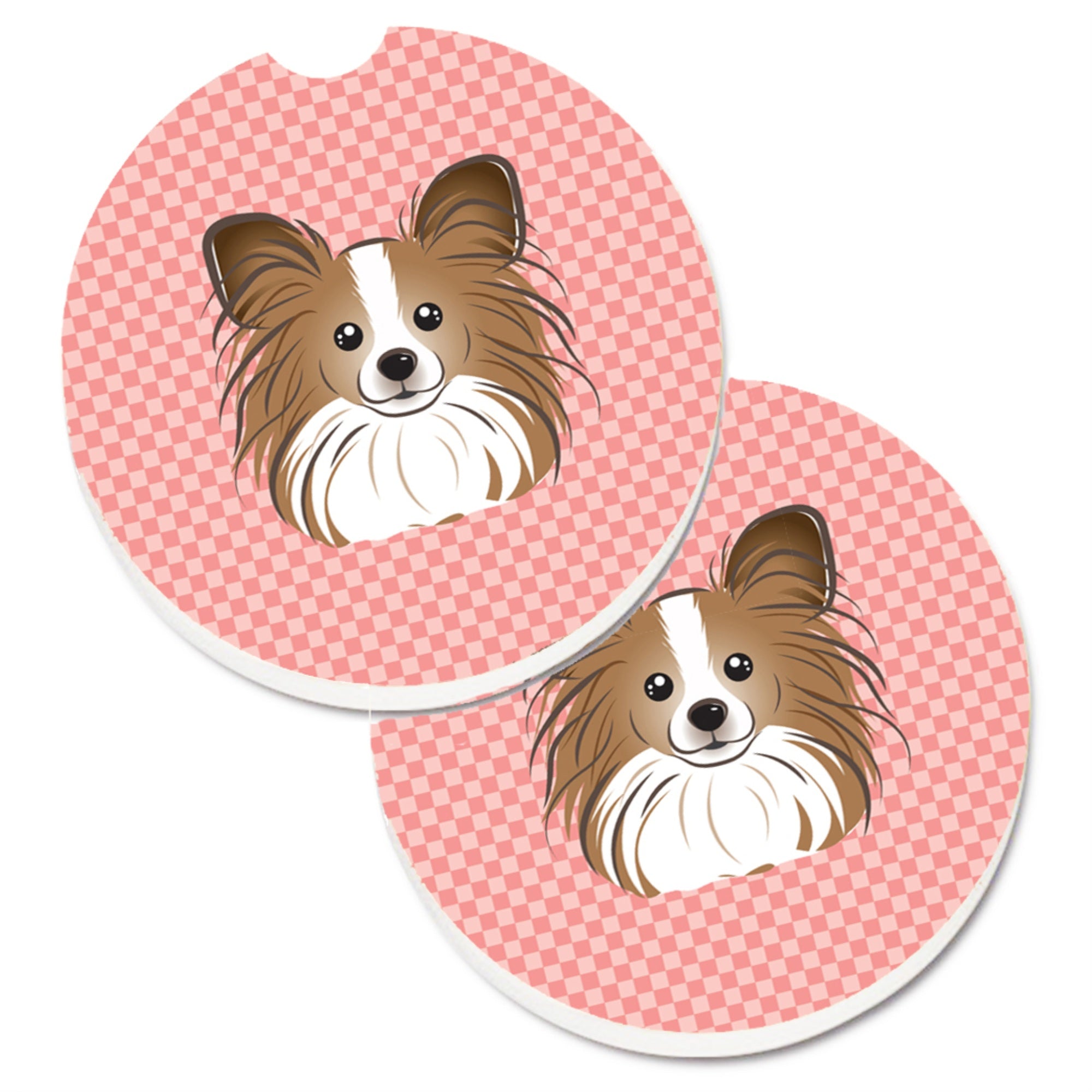 Caroline'S Treasures Checkerboard Pink Papillon Set Of 2 Cup Holder Car Coasters Bb1248Carc, 2.56, Multicolor