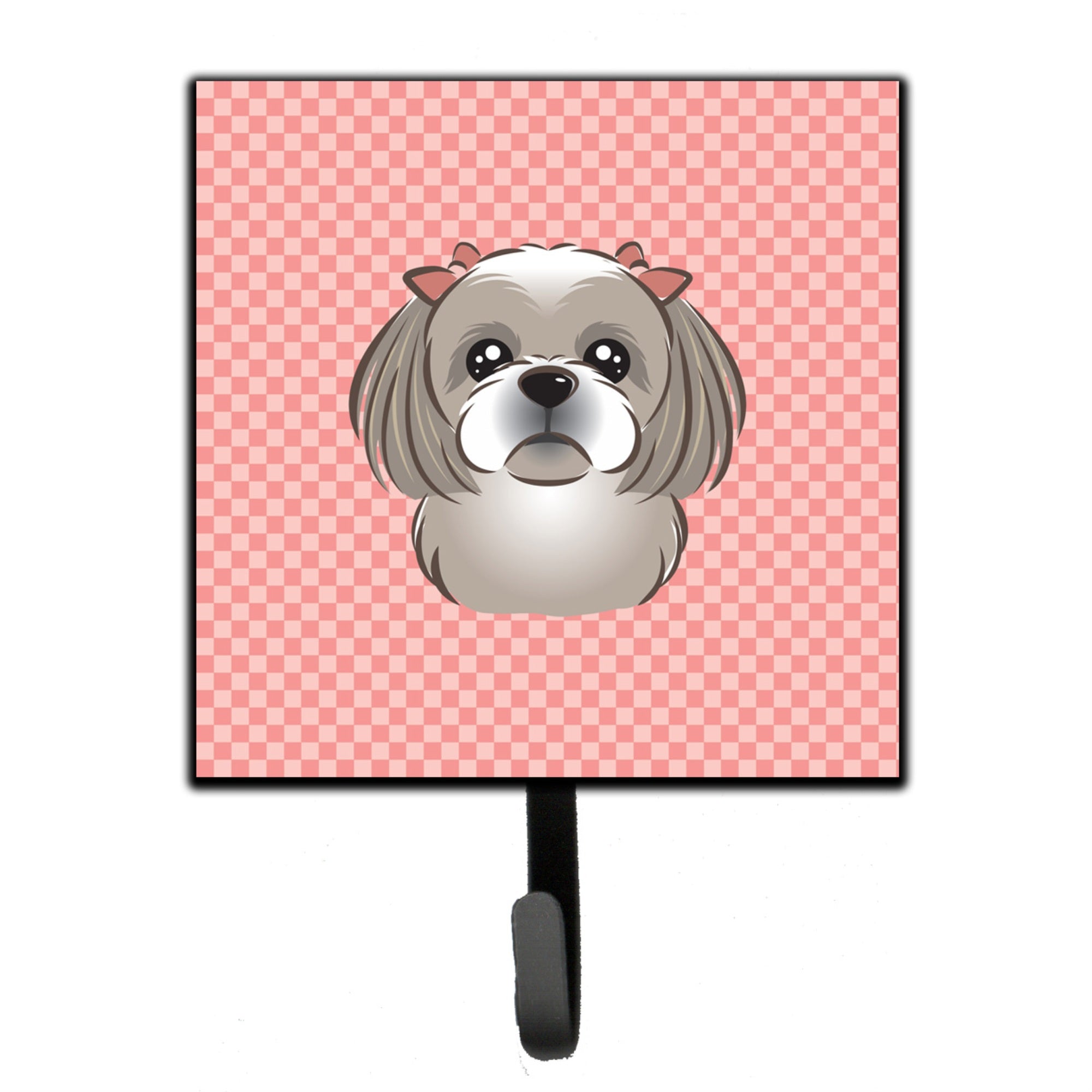 Caroline'S Treasures Bb1250Sh4 Checkerboard Pink Gray Silver Shih Tzu Leash Or Key Holder, Small, Multicolor