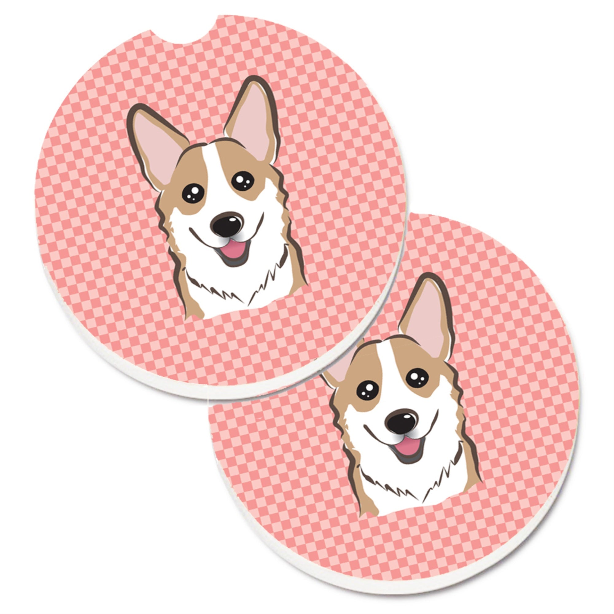 Caroline'S Treasures Checkerboard Pink Corgi Set Of 2 Cup Holder Car Coasters Bb1253Carc, 2.56, Multicolor