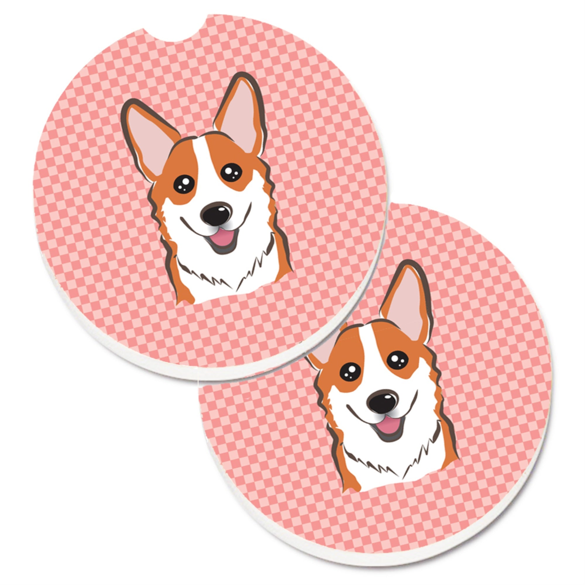 Caroline'S Treasures Checkerboard Pink Corgi Set Of 2 Cup Holder Car Coasters Bb1254Carc, 2.56, Multicolor