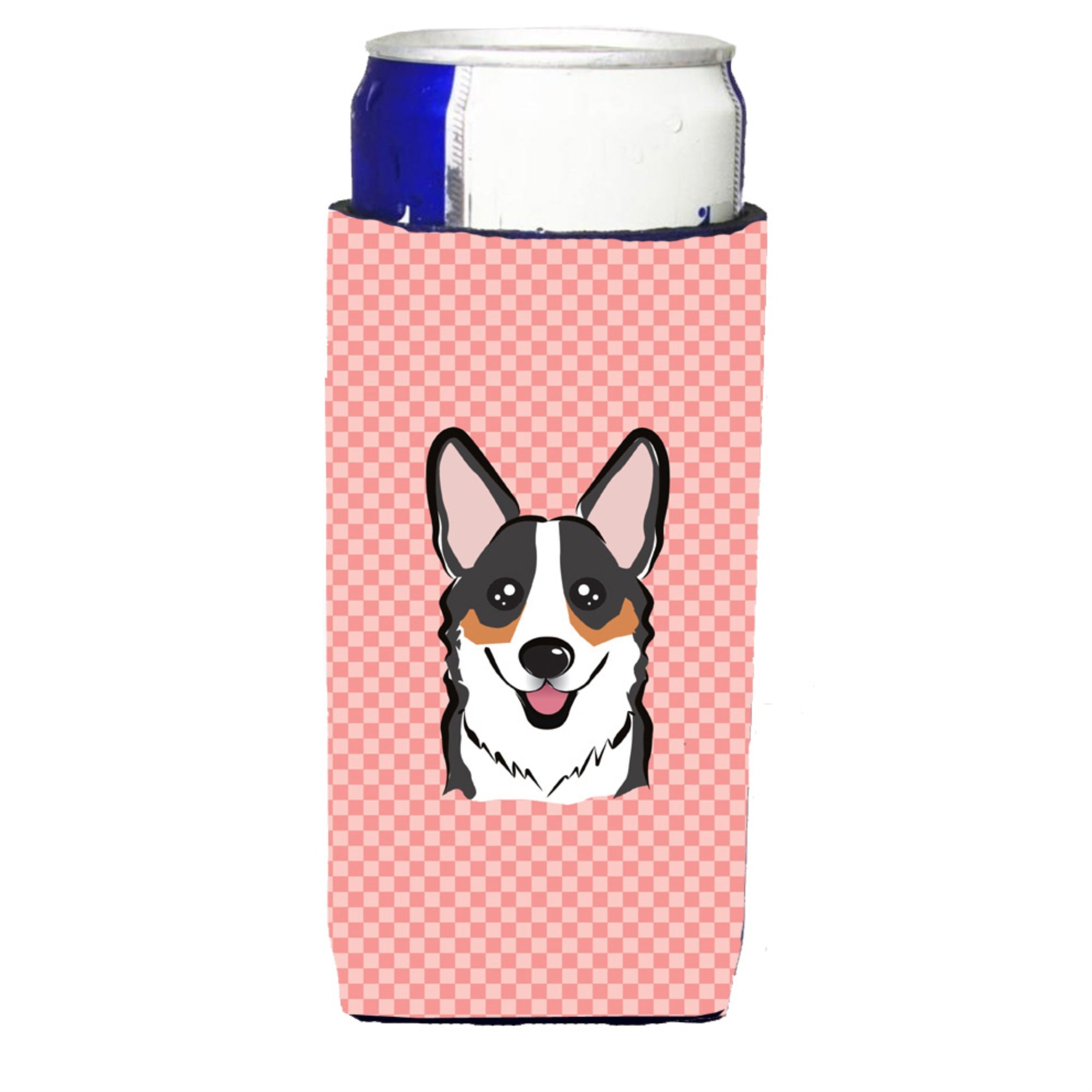 Checkerboard Pink Corgi Ultra Beverage Insulators For Slim Cans Bb1255Muk