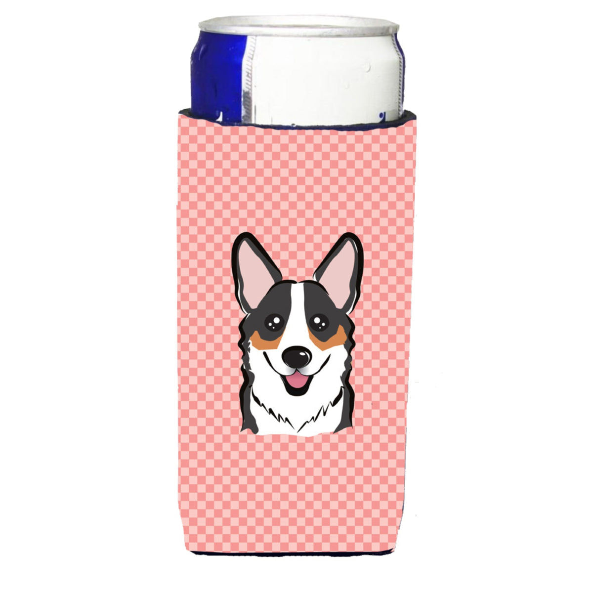Checkerboard Pink Corgi Ultra Beverage Insulators For Slim Cans Bb1255Muk