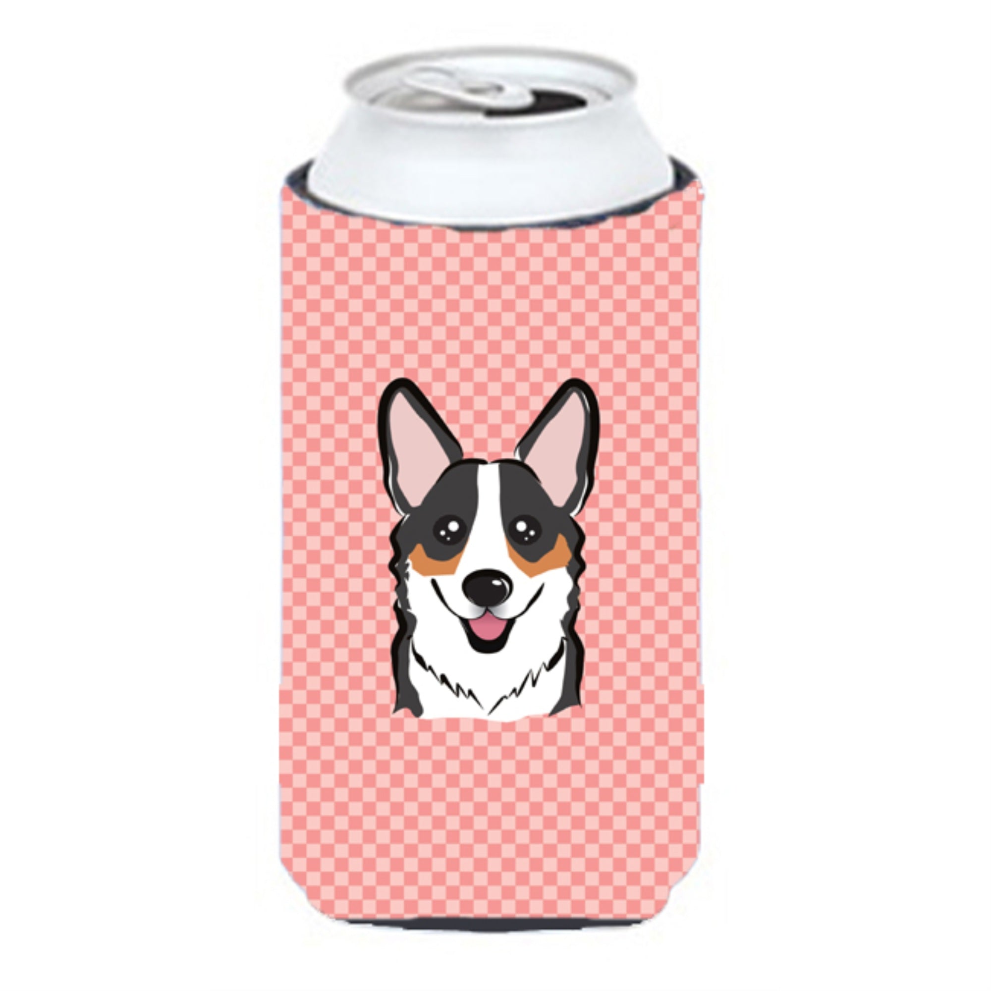 Checkerboard Pink Corgi Tall Boy Beverage Insulator Hugger Bb1255Tbc