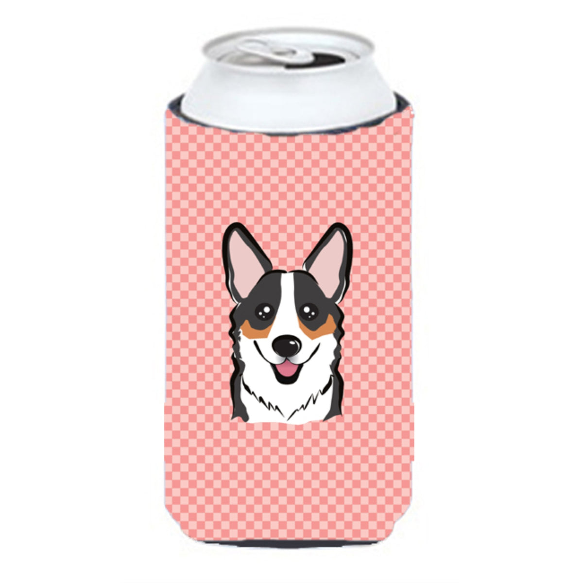 Checkerboard Pink Corgi Tall Boy Beverage Insulator Hugger Bb1255Tbc