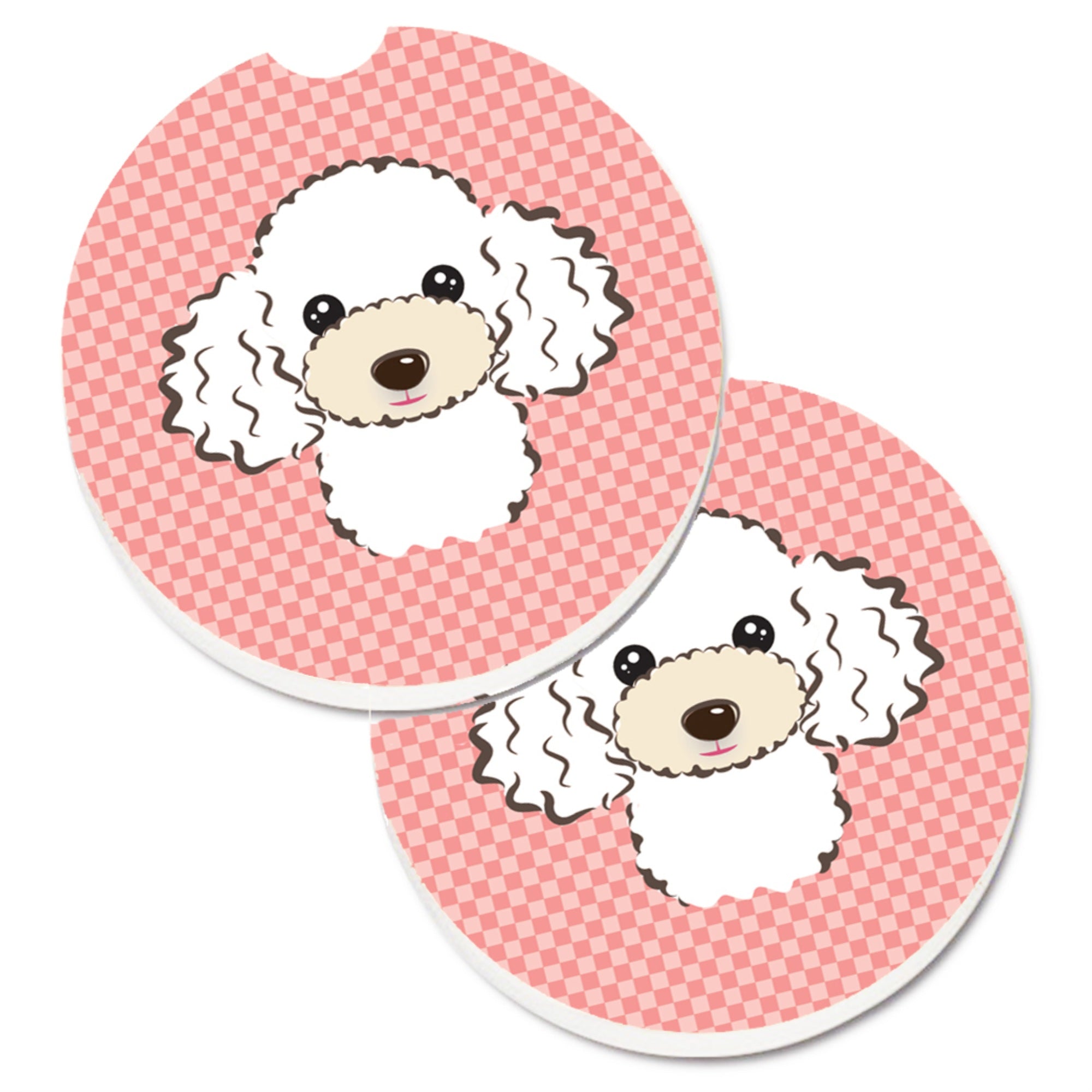 Caroline'S Treasures Checkerboard Pink White Poodle Set Of 2 Cup Holder Car Coasters Bb1257Carc, 2.56, Multicolor