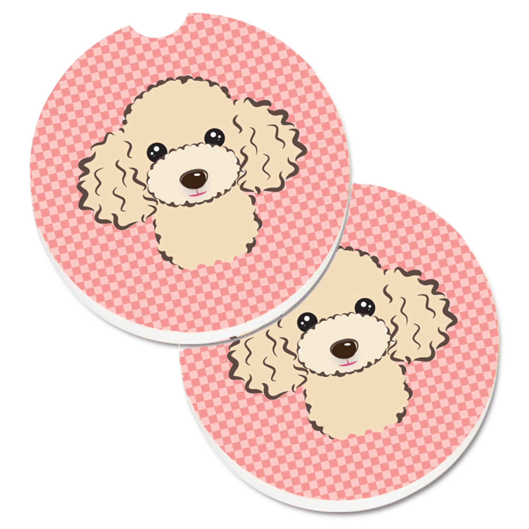 Caroline'S Treasures Checkerboard Pink Buff Poodle Set Of 2 Cup Holder Car Coasters Bb1258Carc, 2.56, Multicolor