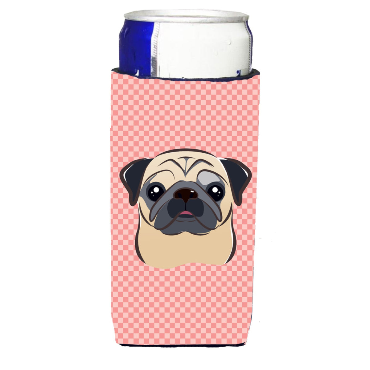 Checkerboard Pink Fawn Pug Ultra Beverage Insulators For Slim Cans Bb1262Muk