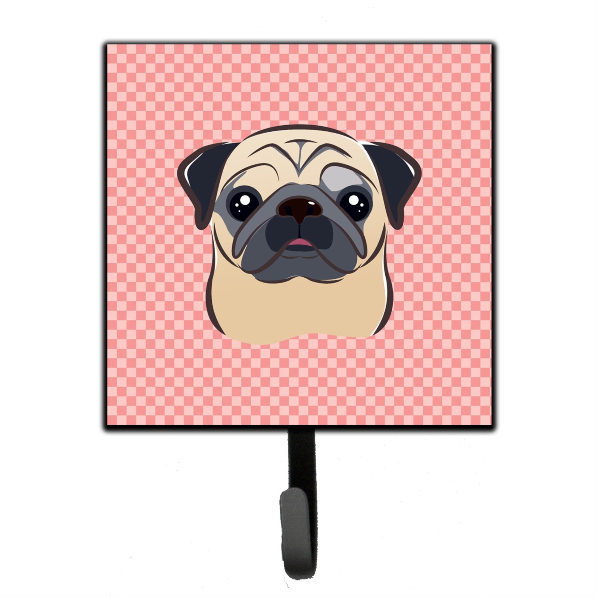 Caroline'S Treasures Bb1262Sh4 Checkerboard Pink Fawn Pug Leash Or Key Holder, Small, Multicolor