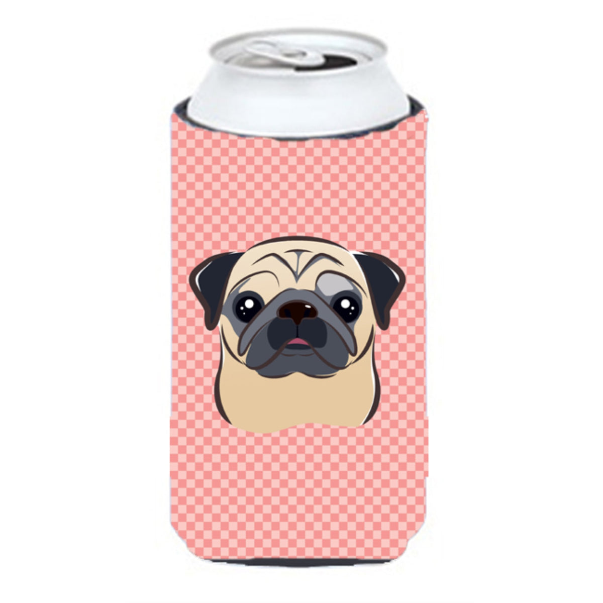 Checkerboard Pink Fawn Pug Tall Boy Beverage Insulator Hugger Bb1262Tbc