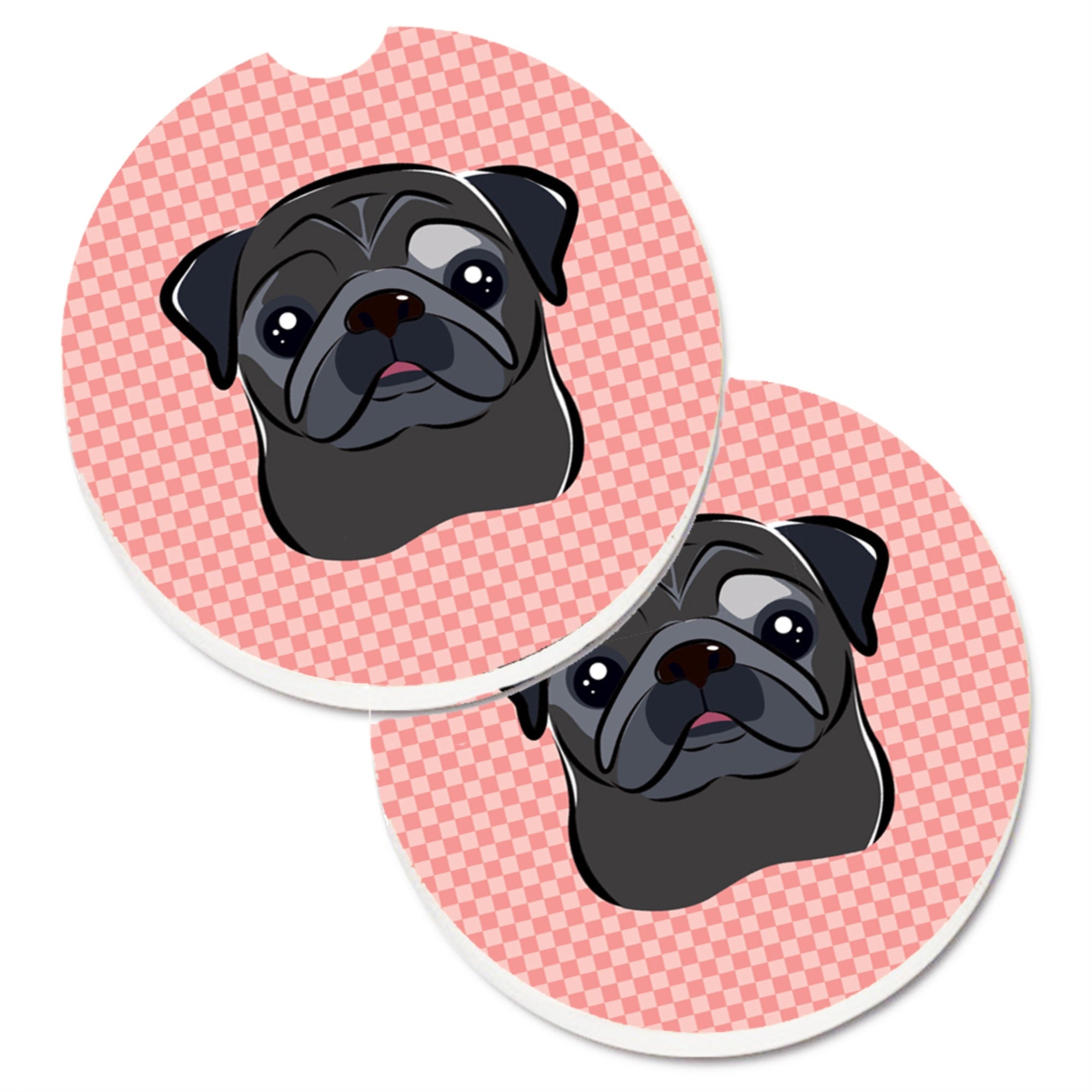 Caroline'S Treasures Checkerboard Pink Black Pug Set Of 2 Cup Holder Car Coasters Bb1263Carc, 2.56, Multicolor