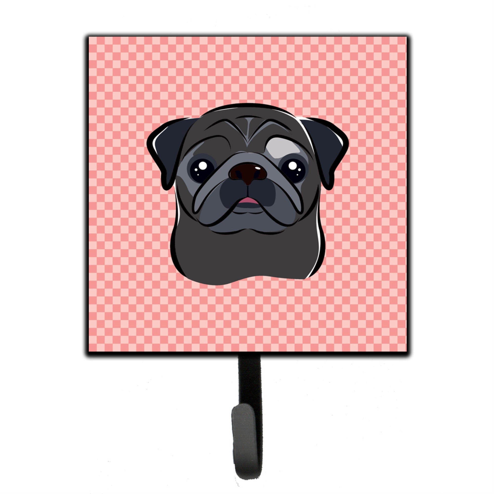Caroline'S Treasures Bb1263Sh4 Checkerboard Pink Black Pug Leash Or Key Holder, Small, Multicolor