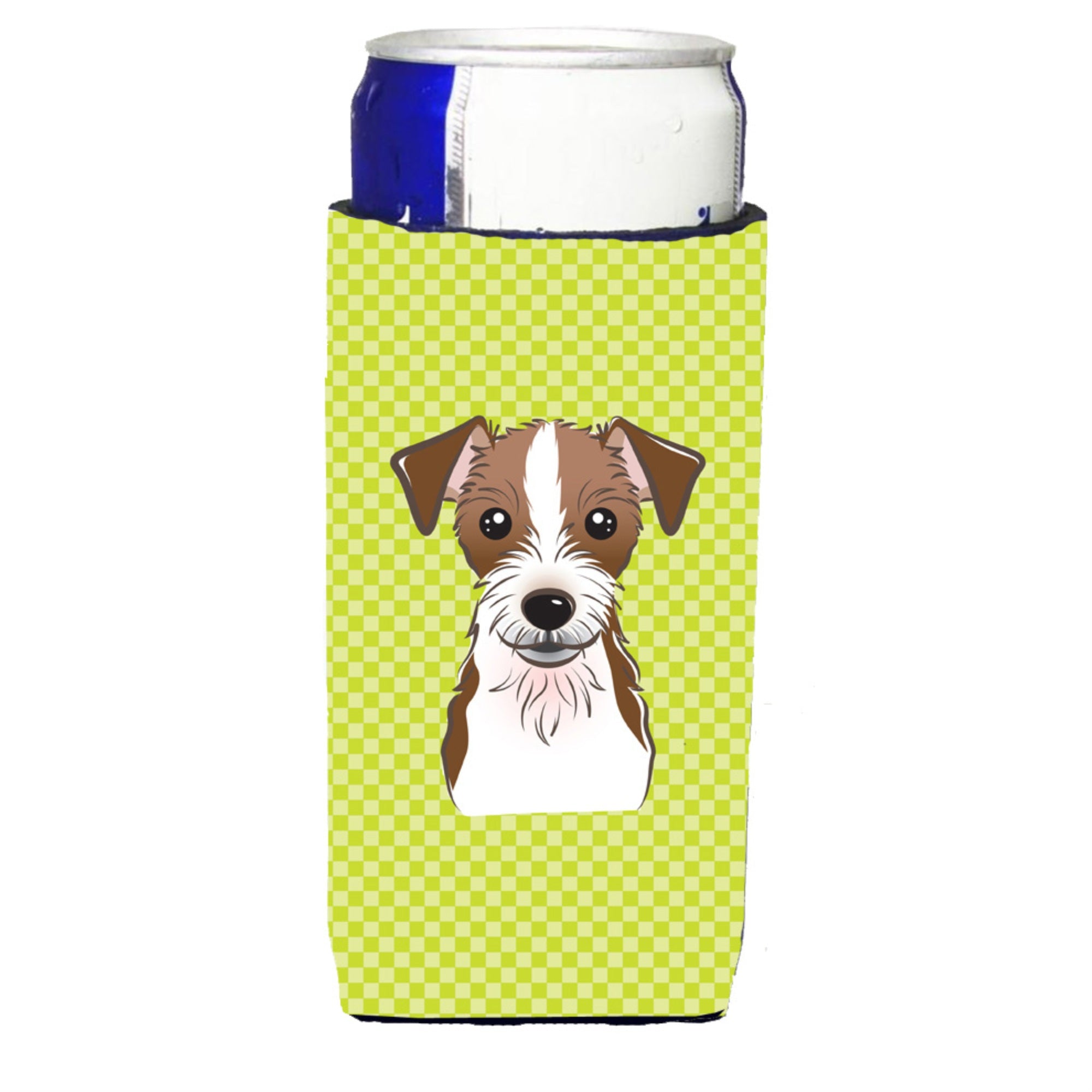 Checkerboard Lime  Jack Russell Terrier Ultra Beverage Insulators For Slim Cans
