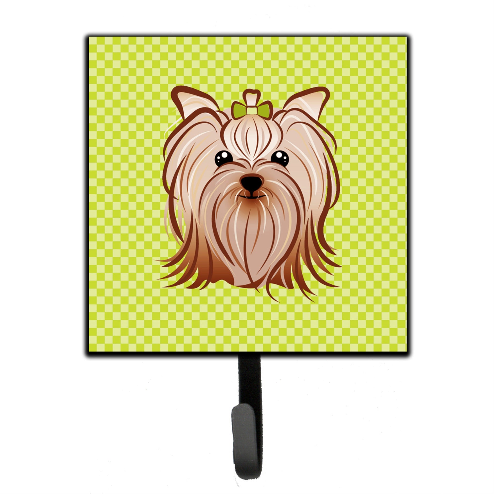Caroline'S Treasures Bb1266Sh4 Checkerboard Lime Green Yorkie Yorkshire Terrier Leash Or Key Holder, Small, Multicolor