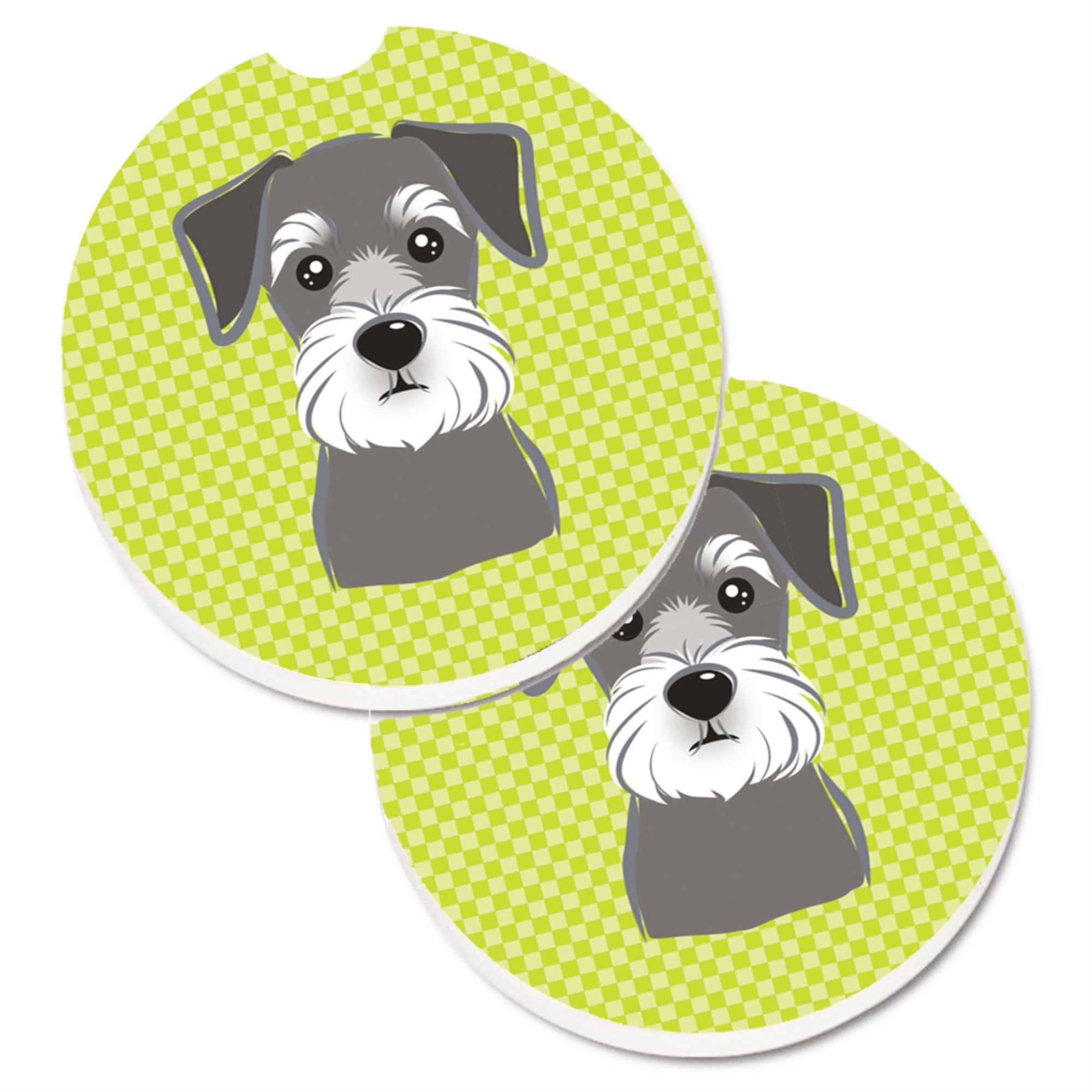 Caroline'S Treasures Checkerboard Lime Green Schnauzer Set Of 2 Cup Holder Car Coasters Bb1268Carc, 2.56, Multicolor