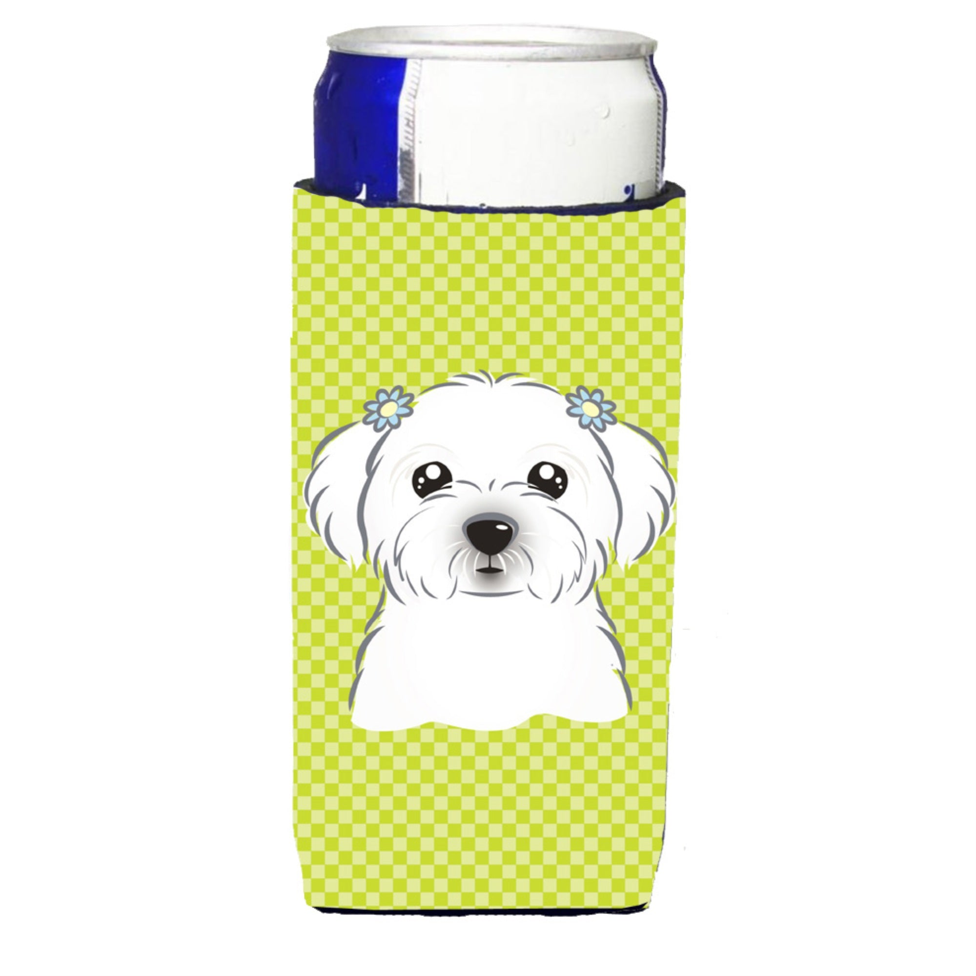 Checkerboard Lime Green Maltese Ultra Beverage Insulators For Slim Cans Bb1270Muk