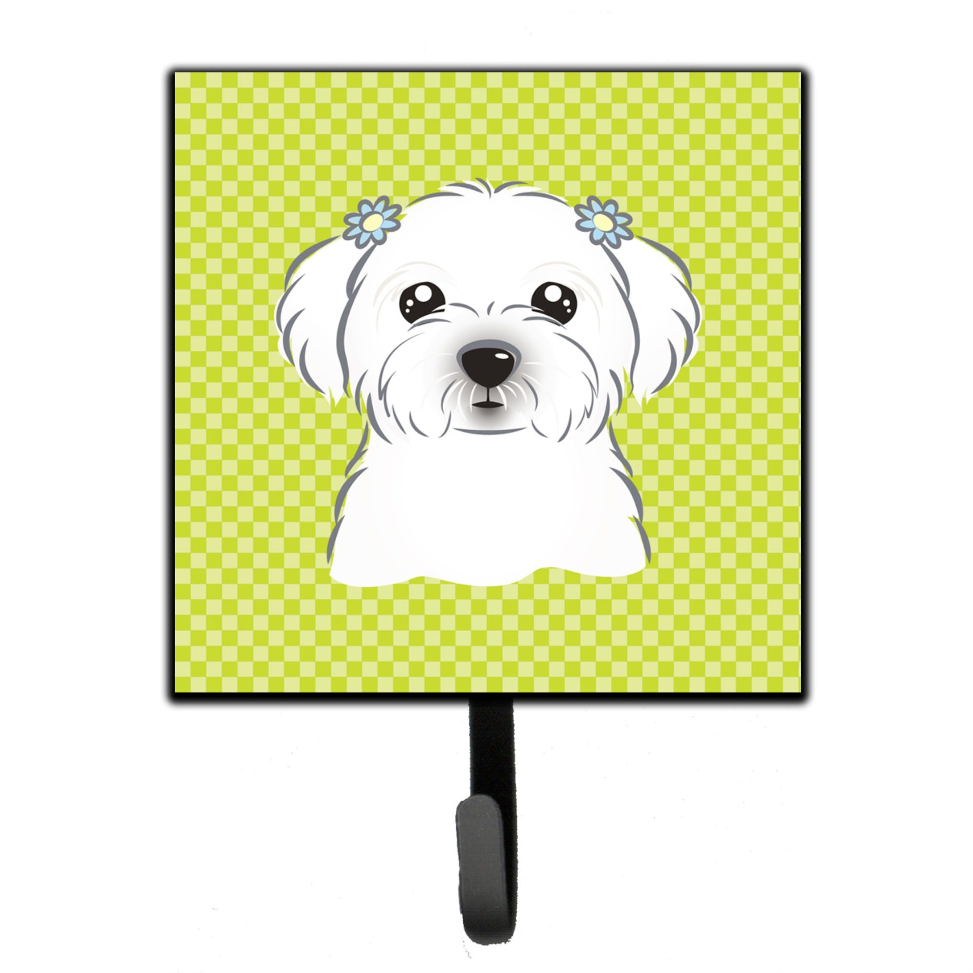 Caroline'S Treasures Bb1270Sh4 Checkerboard Lime Green Maltese Leash Or Key Holder, Small, Multicolor