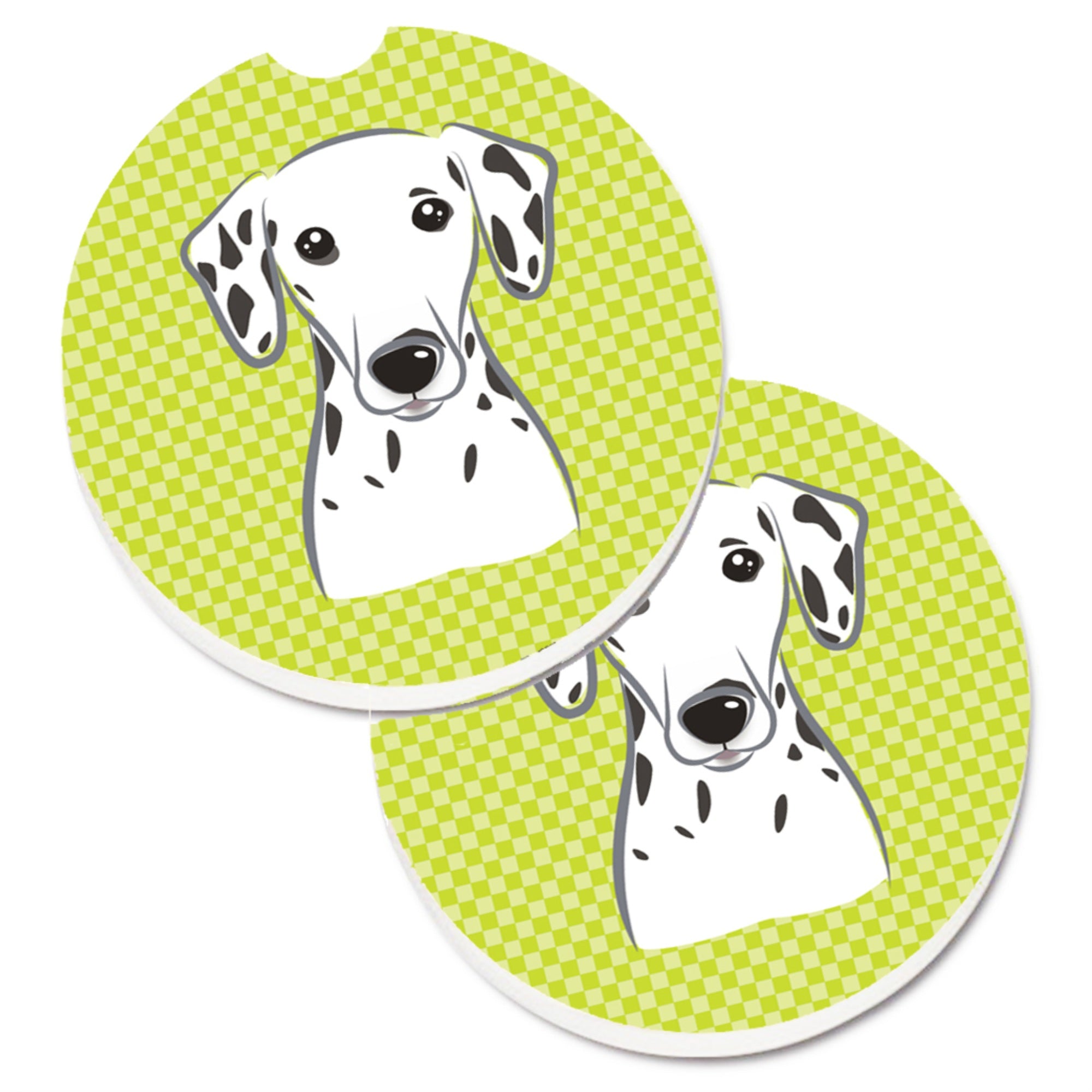 Caroline'S Treasures Checkerboard Lime Green Dalmatian Set Of 2 Cup Holder Car Coasters Bb1272Carc, 2.56, Multicolor