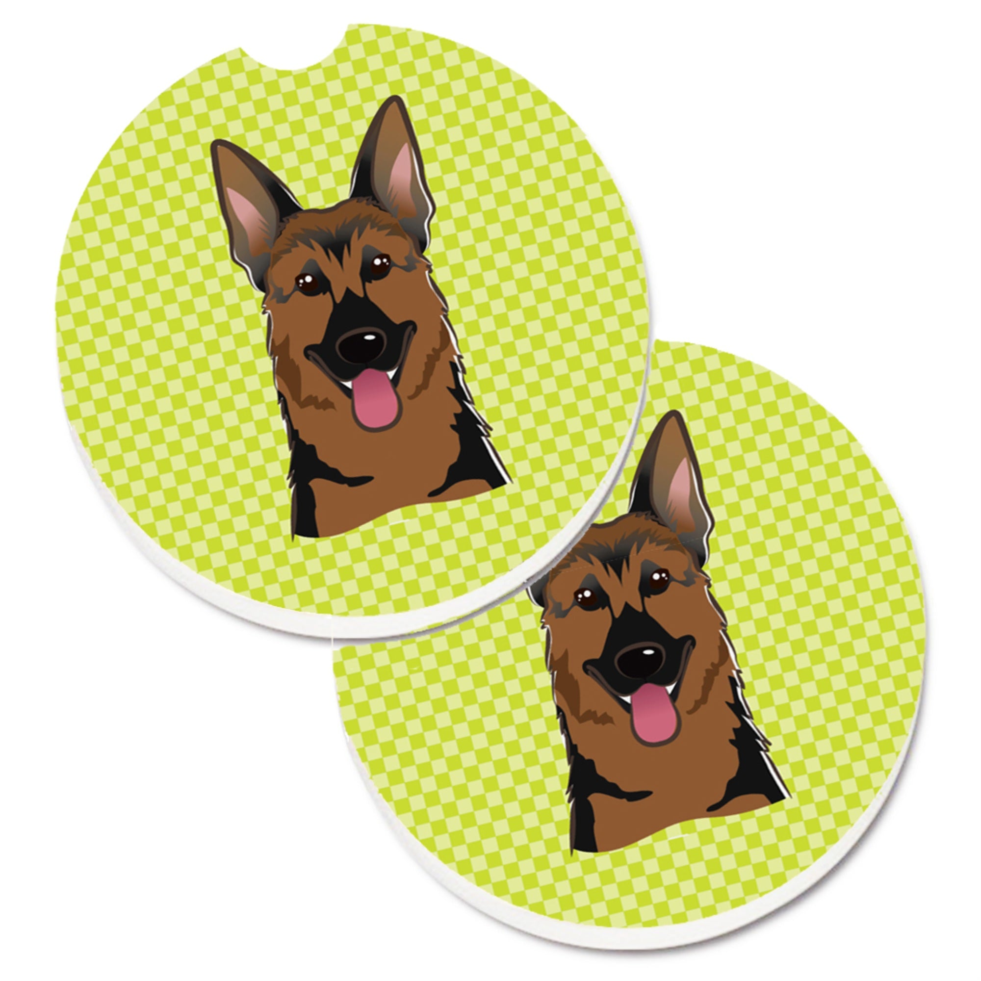 Caroline'S Treasures Checkerboard Lime Green German Shepherd Set Of 2 Cup Holder Car Coasters Bb1273Carc, 2.56, Multicolor