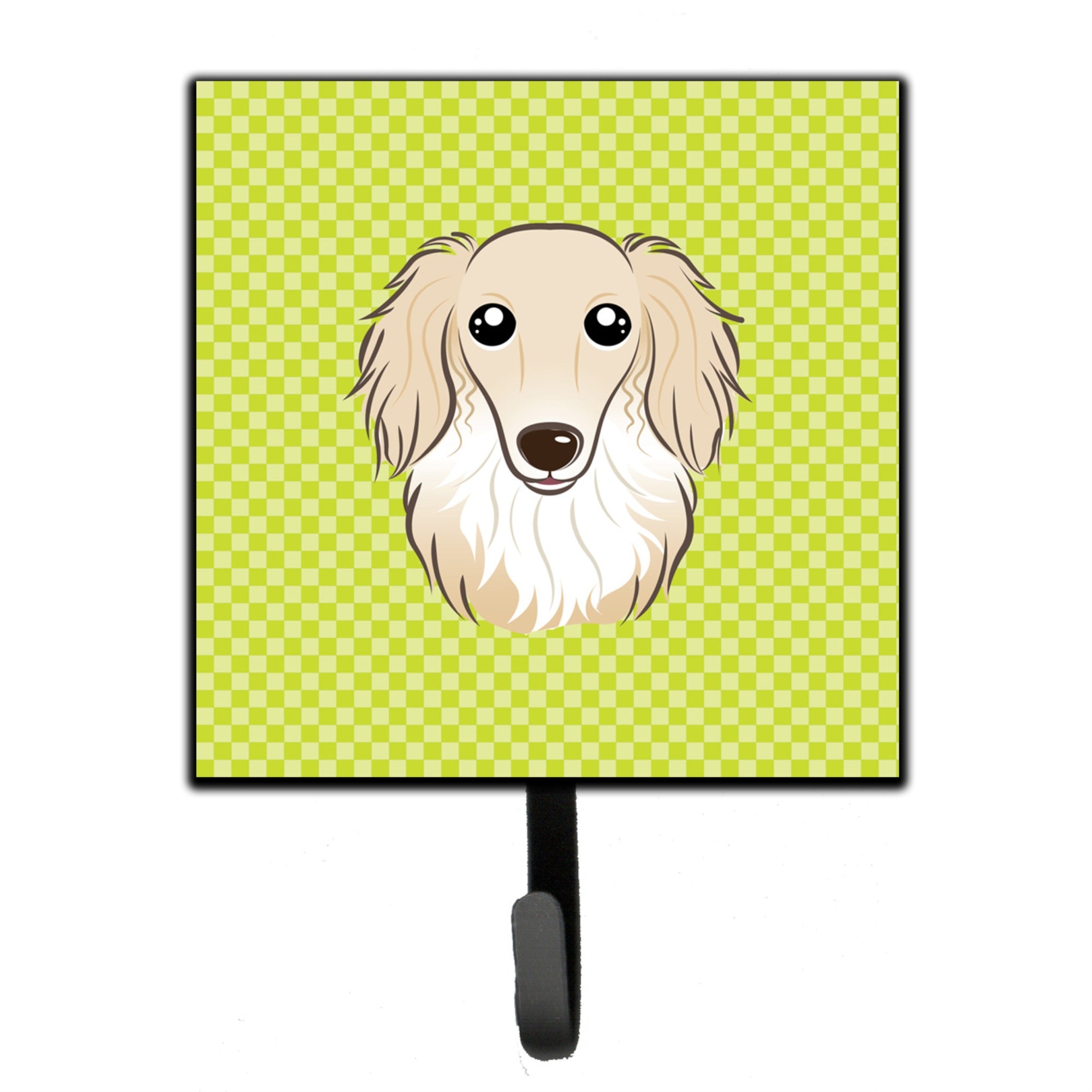Caroline'S Treasures Bb1274Sh4 Checkerboard Lime Green Longhair Creme Dachshund Leash Or Key Holder, Small, Multicolor