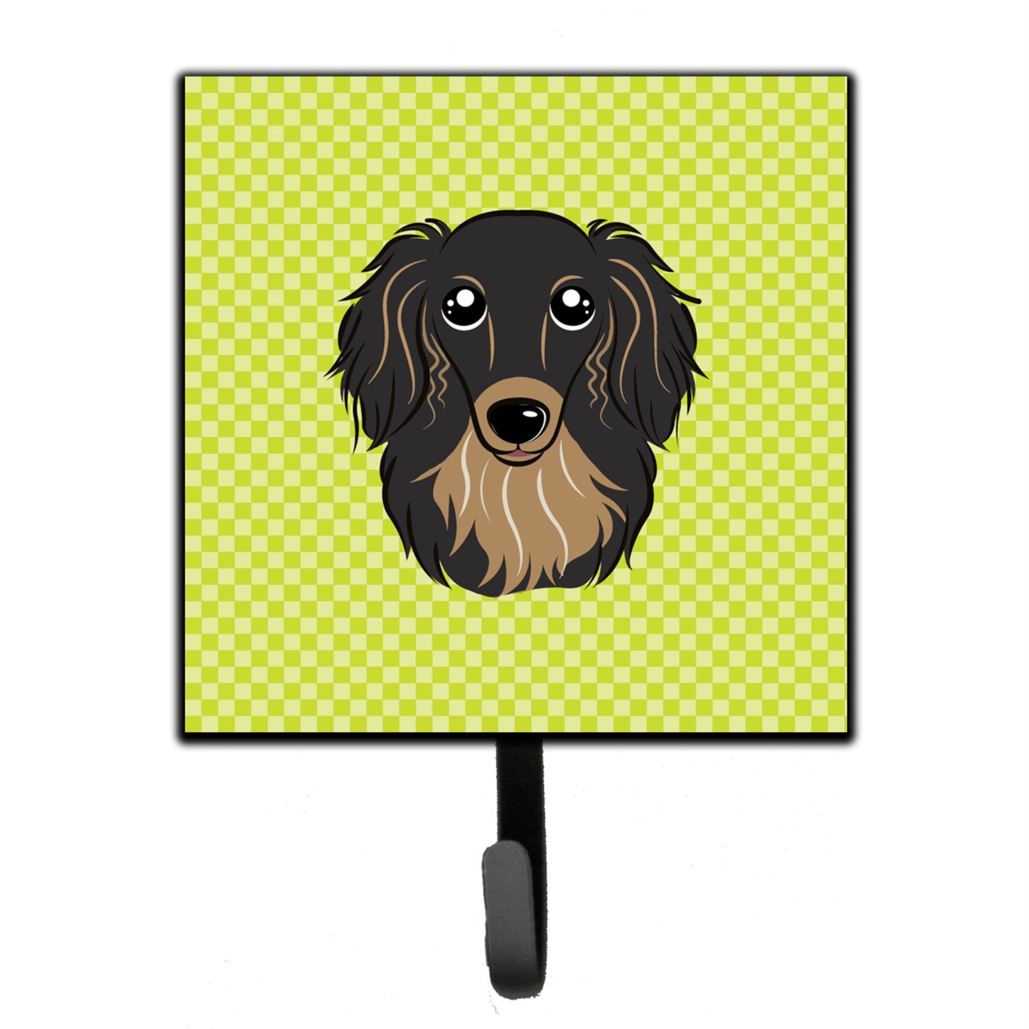 Caroline'S Treasures Bb1275Sh4 Checkerboard Lime Green Longhair Black And Tan Dachshund Leash Or Key Holder, Small, Multicolor