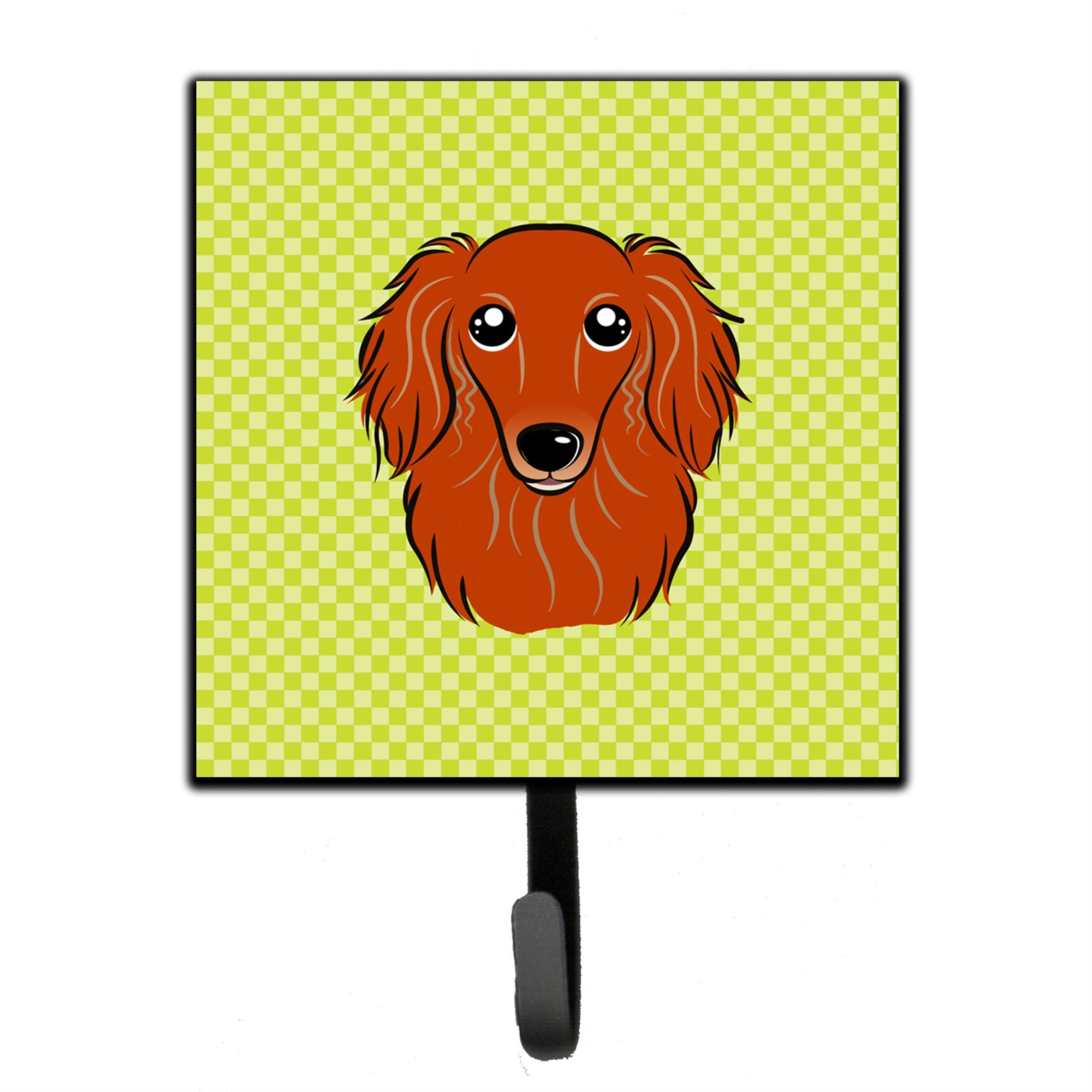 Caroline'S Treasures Bb1276Sh4 Checkerboard Lime Green Longhair Red Dachshund Leash Or Key Holder, Small, Multicolor