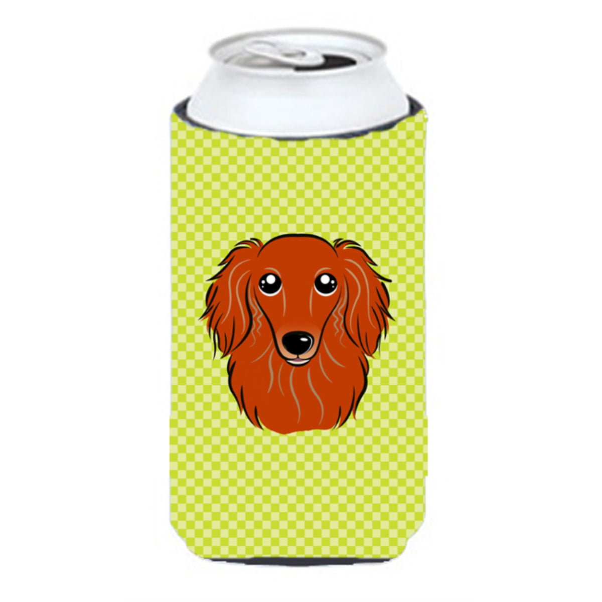Checkerboard Lime Green Longhair Red Dachshund Tall Boy Beverage Insulator Hugger Bb1276Tbc