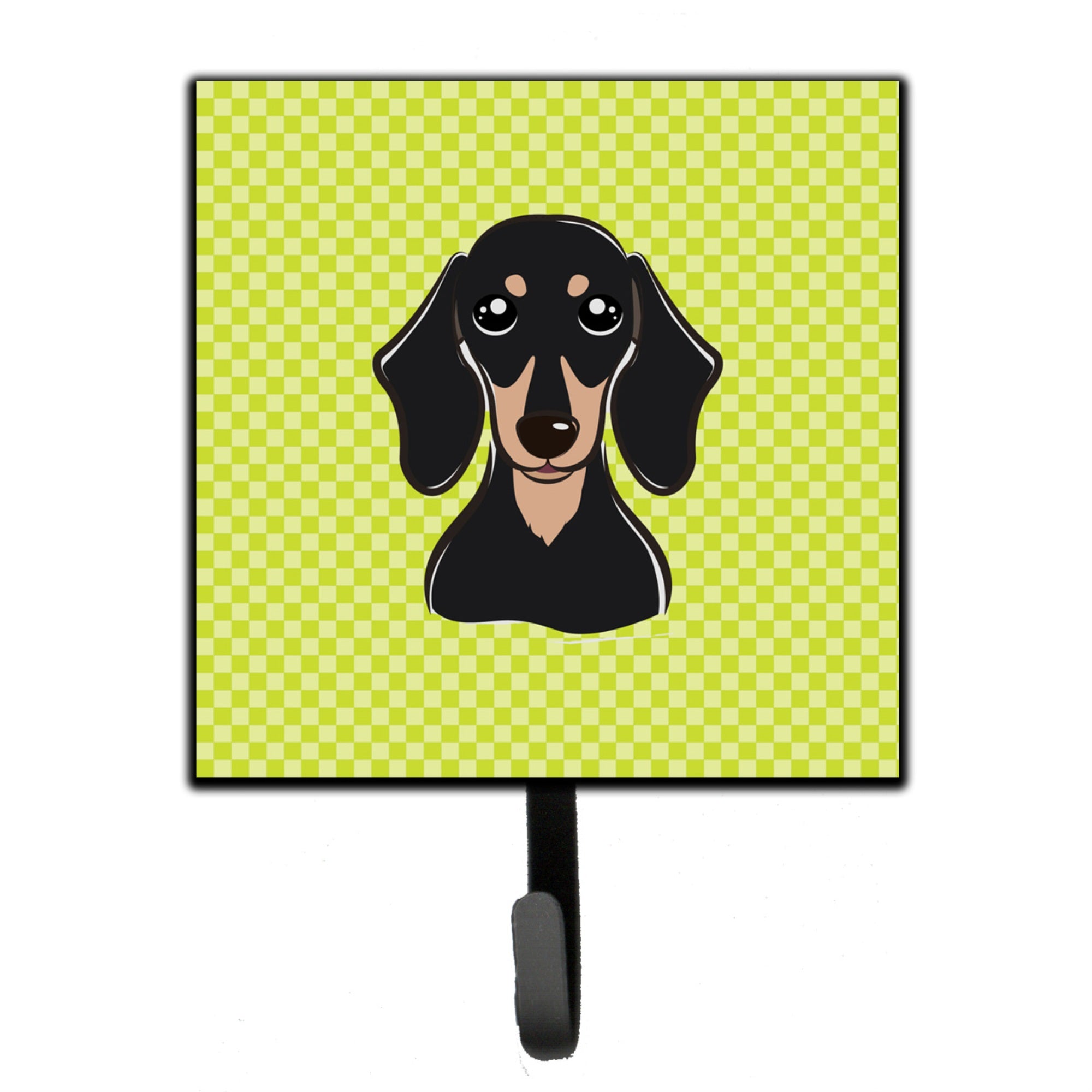 Caroline'S Treasures Bb1277Sh4 Checkerboard Lime Green Smooth Black And Tan Dachshund Leash Or Key Holder, Small, Multicolor