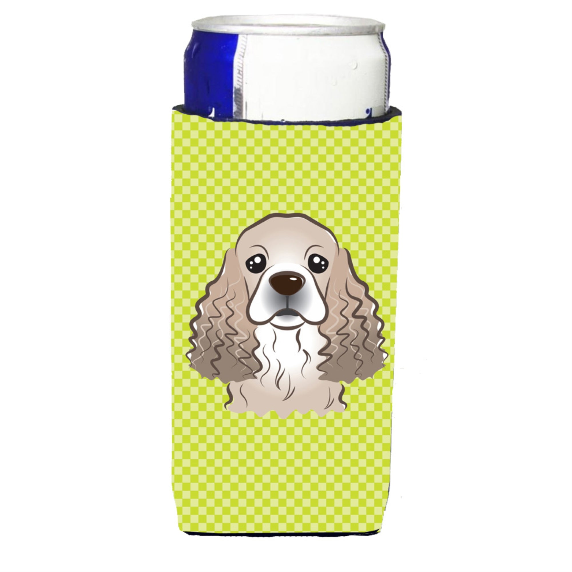 Checkerboard Lime Green Cocker Spaniel Ultra Beverage Insulators For Slim Cans