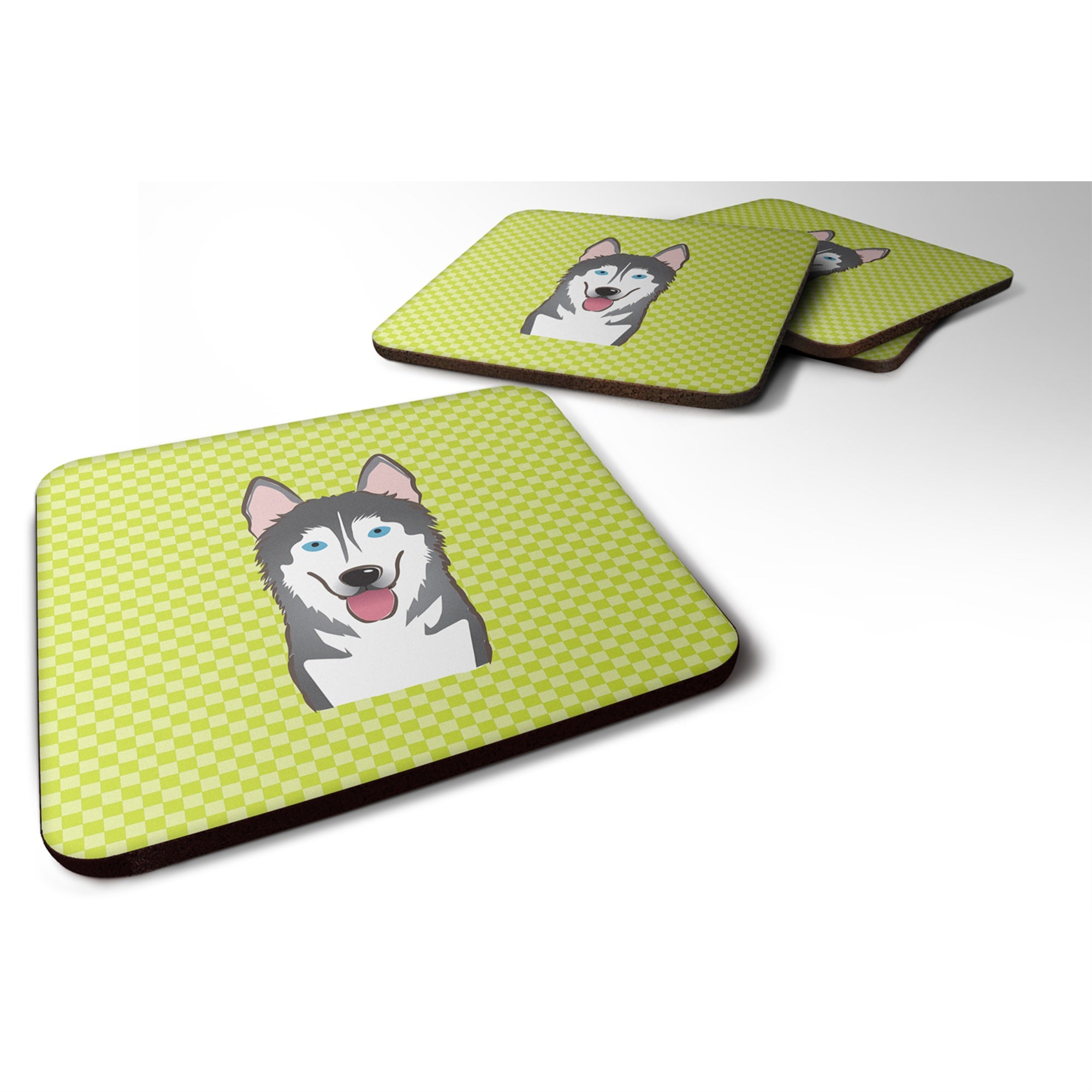 Caroline'S Treasures Bb1280Fc Checkerboard Lime Green Alaskan Malamute Foam Coaster (Set Of 4), 3.5 H X 3.5 W, Multico